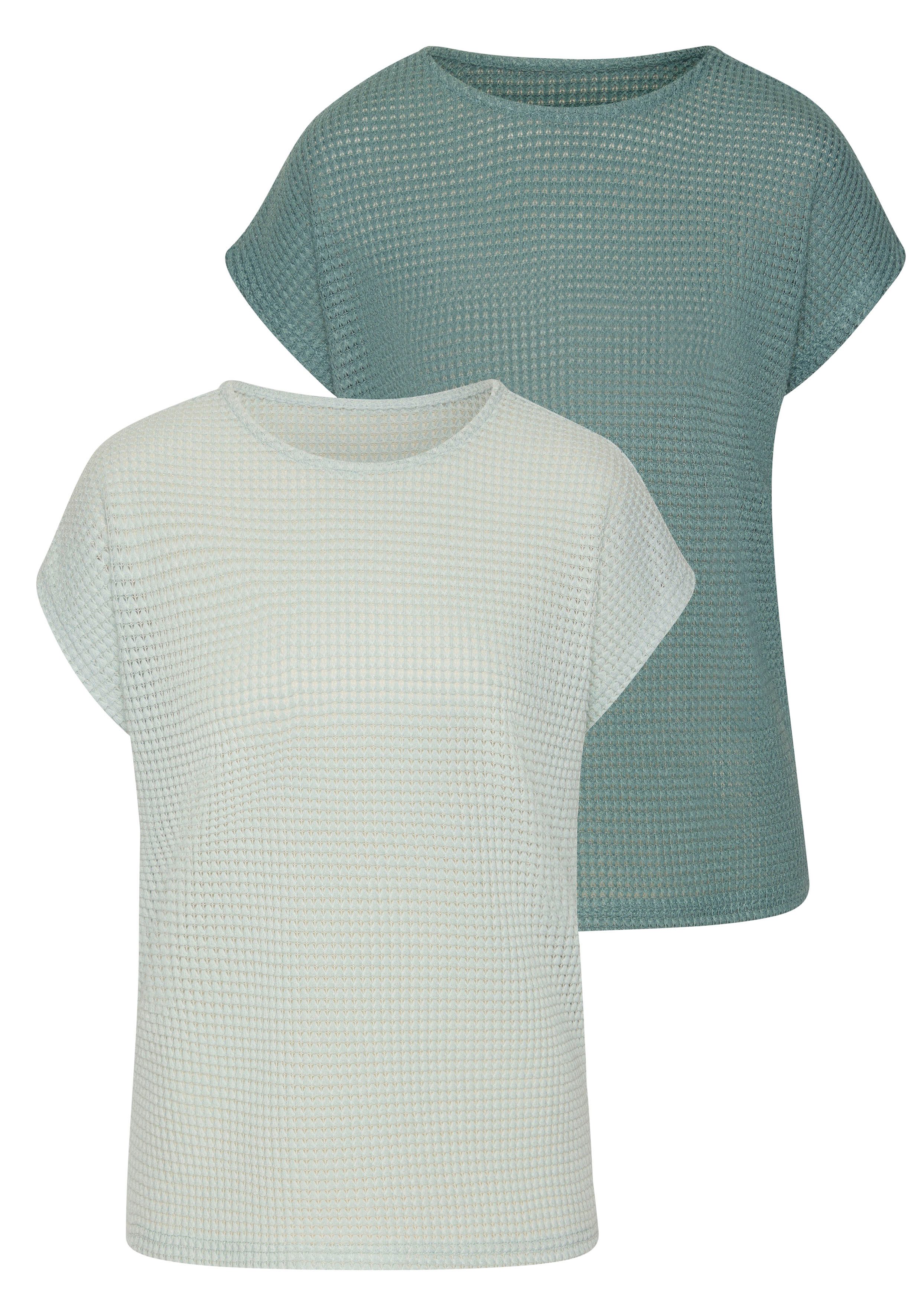 Vivance Kurzarmshirt mit modischer Waffelstruktur (2er-Pack) aus bügelfreier Strickqualität. € 34,98