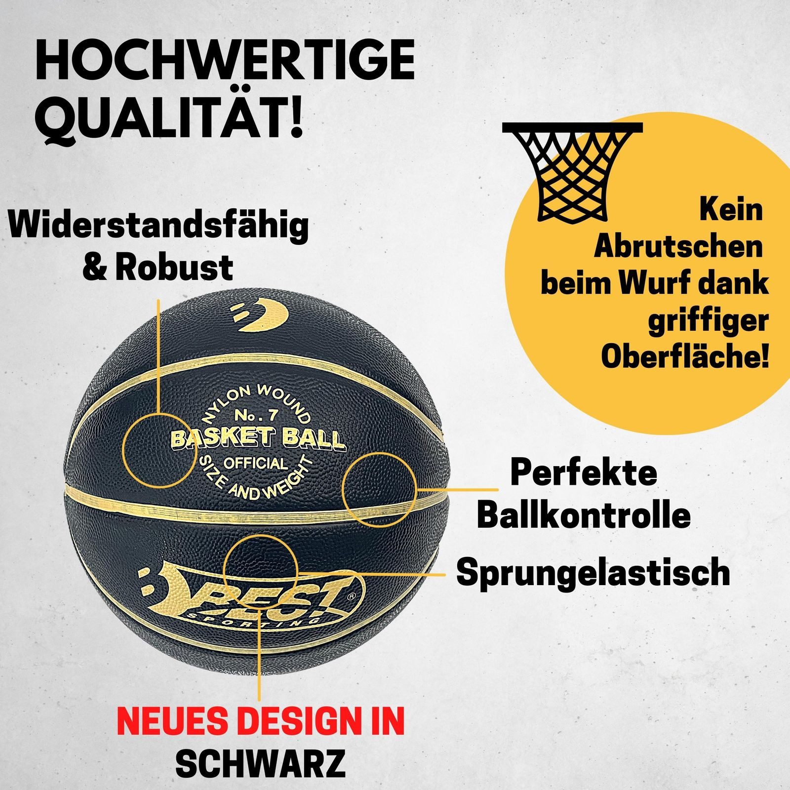 Best Sporting Spielball Hochwertiger Basketball PLAYOFF Outdoor Größe 7, I Basketball schwarz I Basketball mit offiziellem Gewicht & Größe