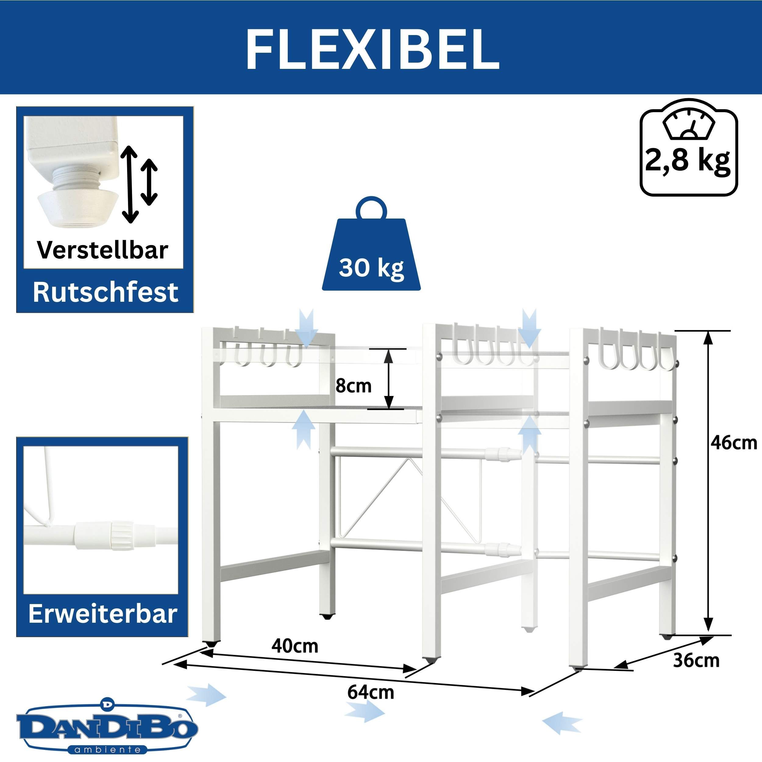 DanDiBo Küchenregal Verstellbar Weiß für Arbeitsplatte Stehend 2 - 3 Stufig günstig online kaufen