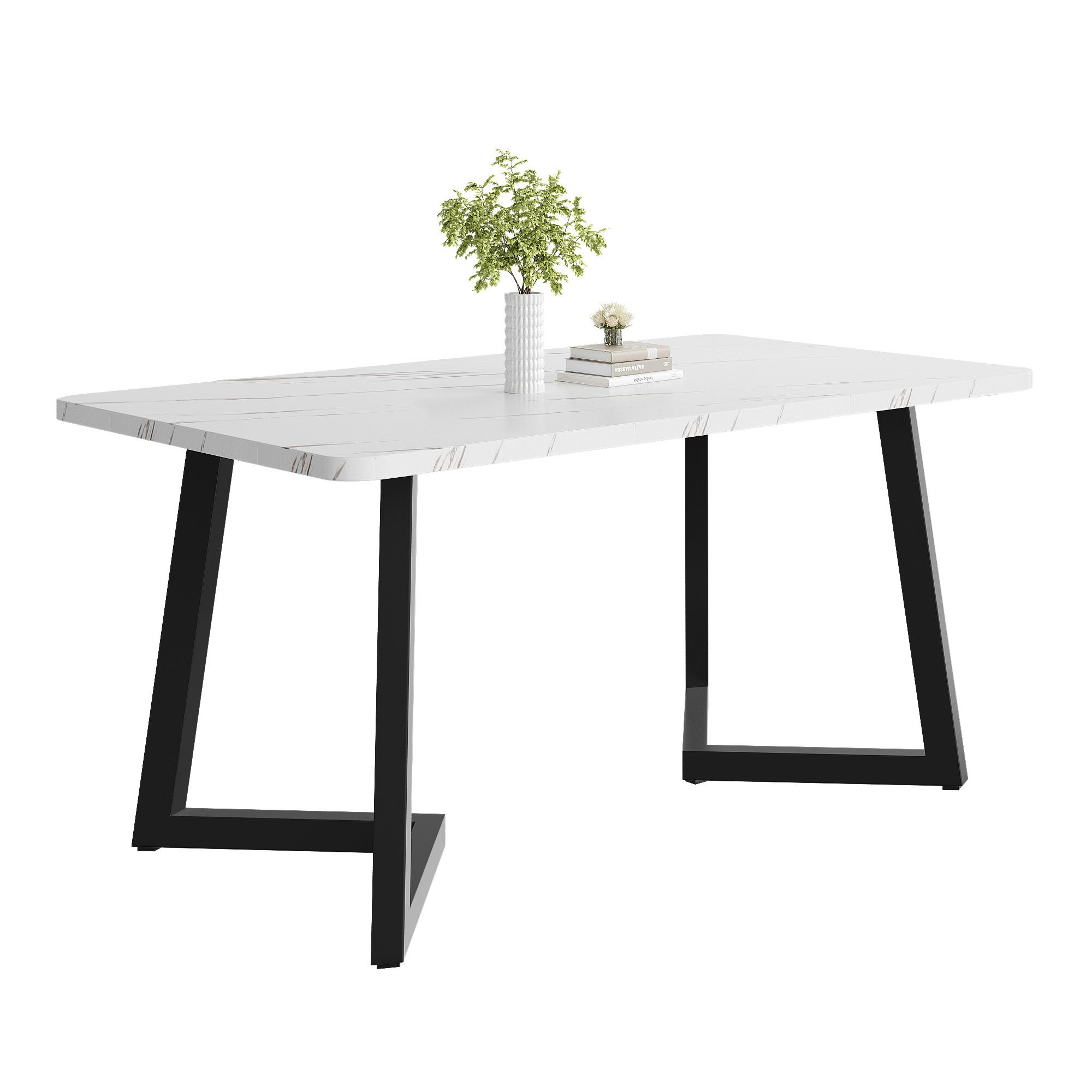 OKWISH Esstisch Rechteckiger Esstisch aus Moderner Marmor Küchentisch (Gestell aus Metall), mit Metallbeinen für Esszimmer Wohnzimmer