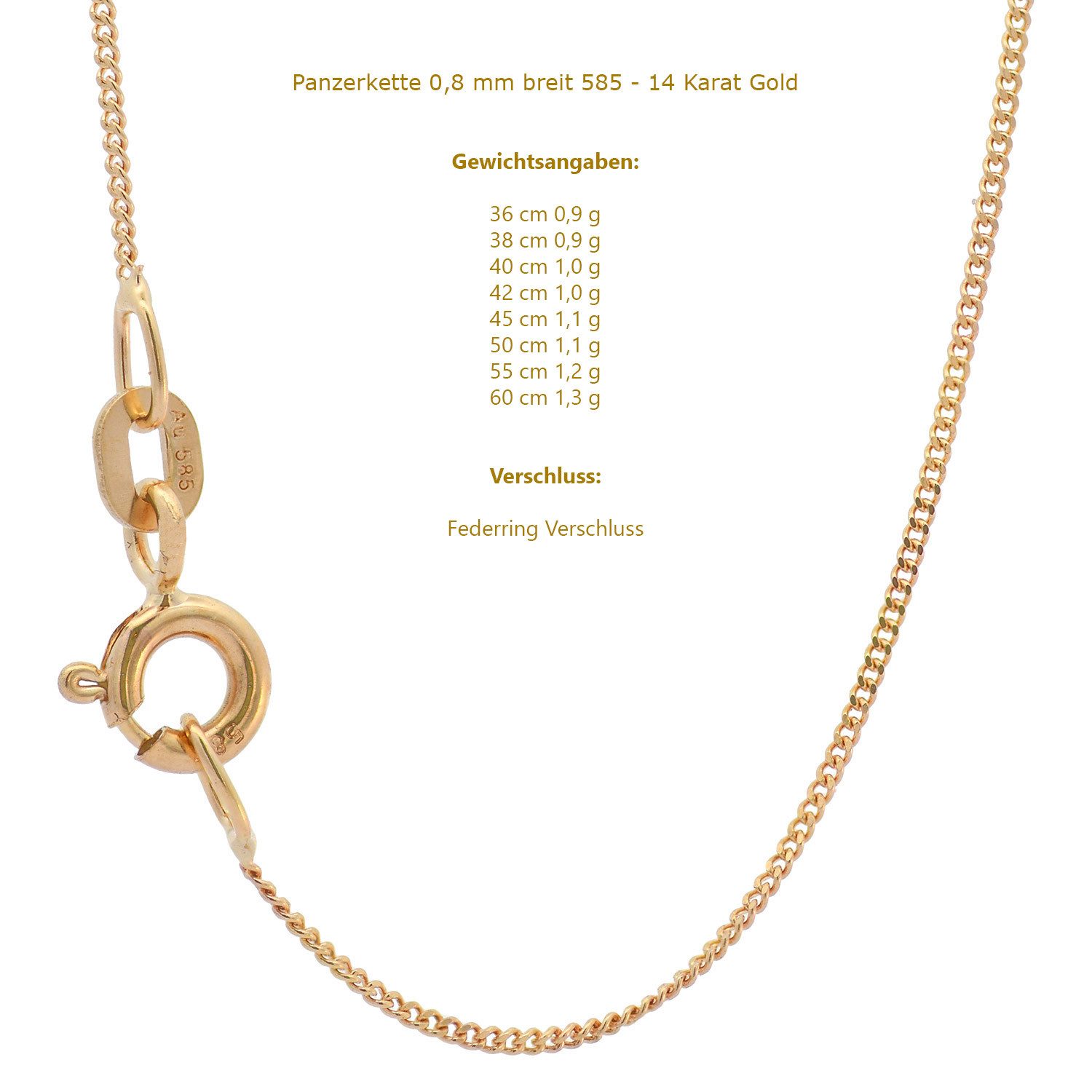 HOPLO Panzerkette Goldkette Panzerkette Länge 36cm - Breite 0,8mm - 585-14 Karat Gold, Made in Germany