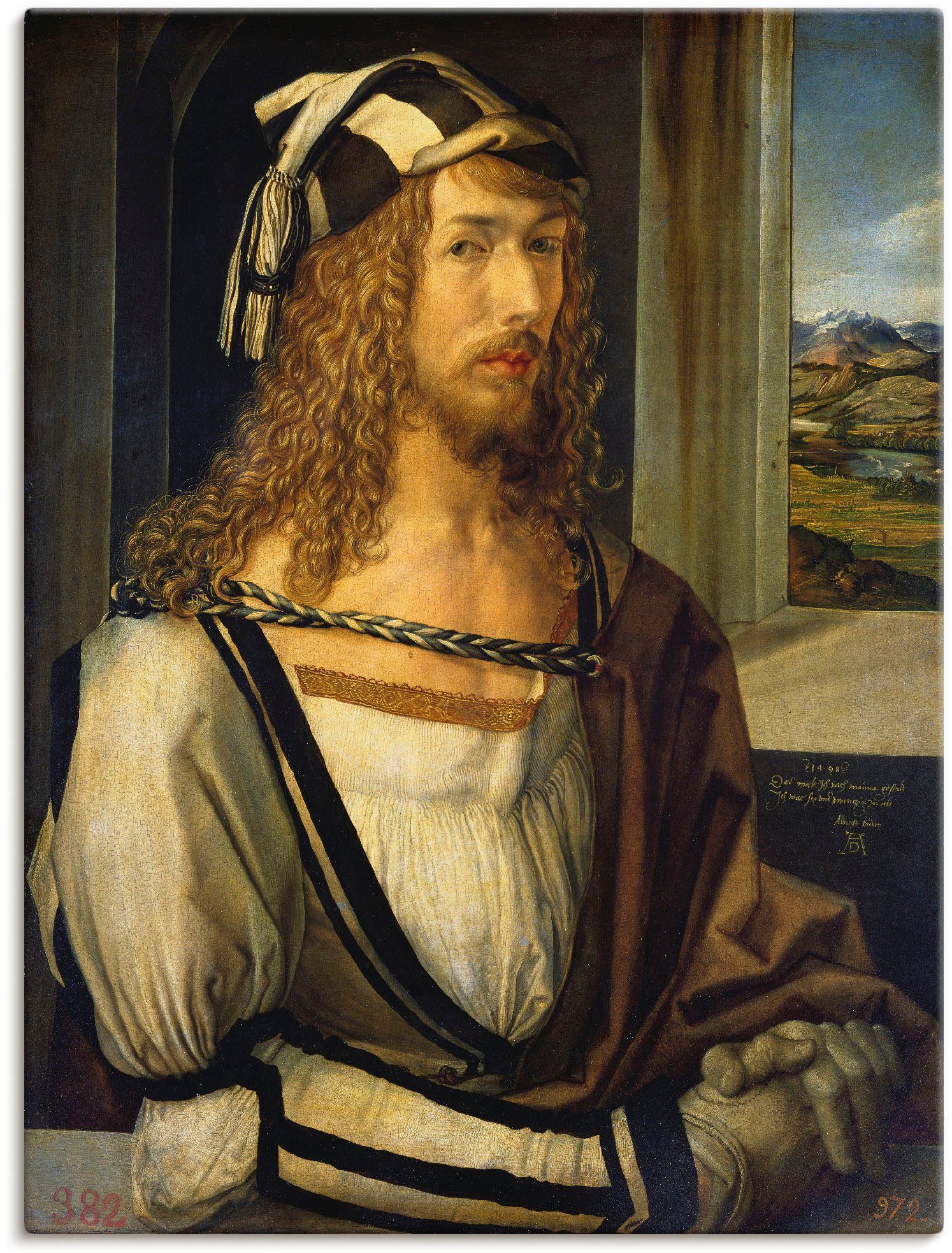 Artland Leinwandbild Selbstbildnis mit Landschaft. 1498, Porträts (1 St), auf Keilrahmen gespannt
