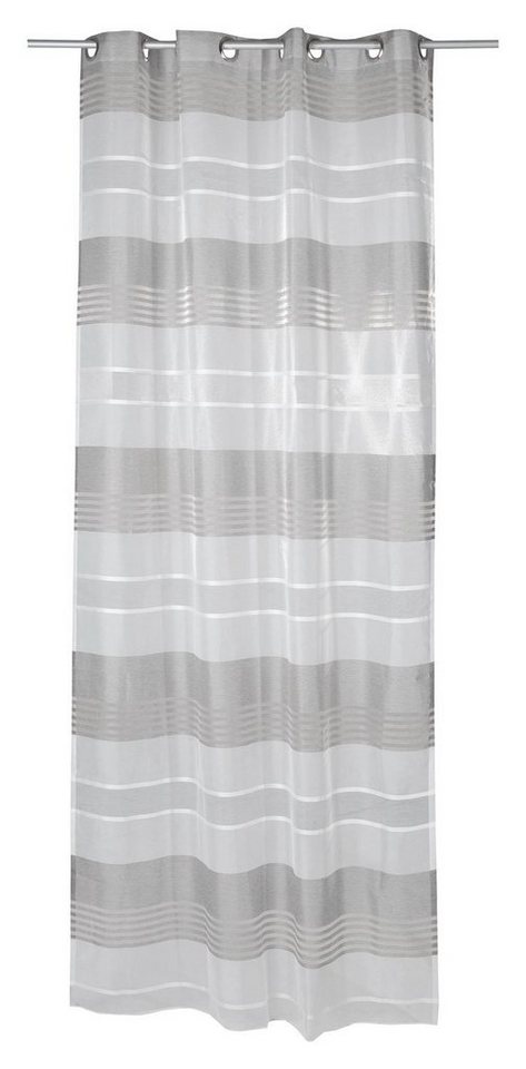 Vorhang SANDY, Ösenschal, Grau, Weiß, L 245 cm x B 135 cm, Ösen (1 St),  halbtransparent, Polyester, Querstreifen