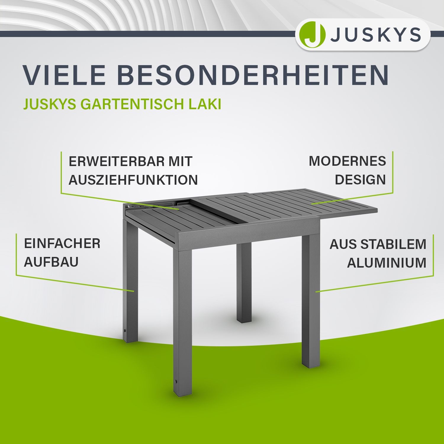 Juskys Gartentisch Laki, 70x70 cm, Aluminium Esstisch zum Ausziehen, Balkonmöbel, Gartenmöbel
