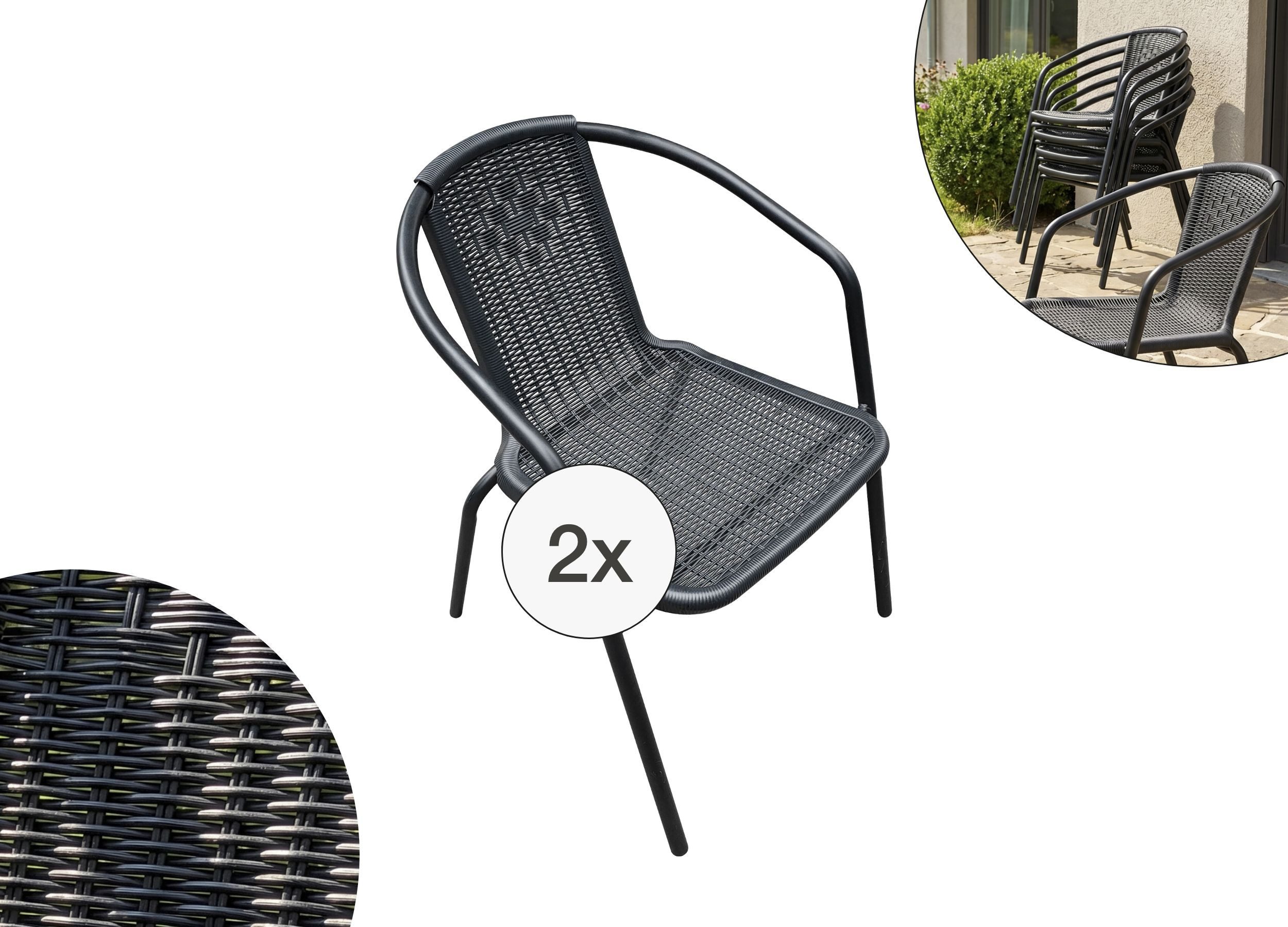 LC Garden Stapelstuhl Garvista Stapelstuhl 54x52x72cm schwarz Gartenstuhl Terassenstuhl, Pulverbeschichteter Stahl