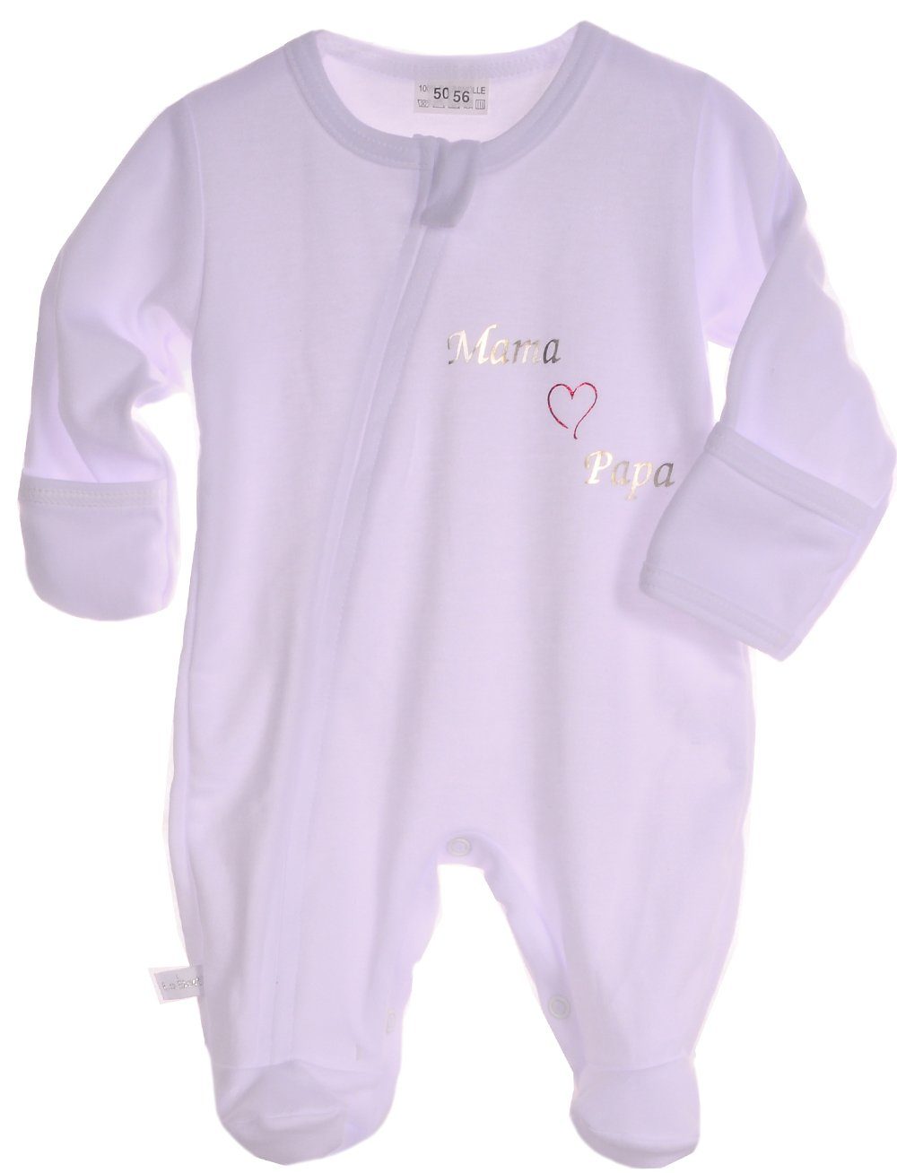 La Bortini Ползунки Overall Baby Schlafanzug Schlafoverall in Weiß mit Papa Mama aus reiner Baumwolle, 44 50 56 62 68 74 80