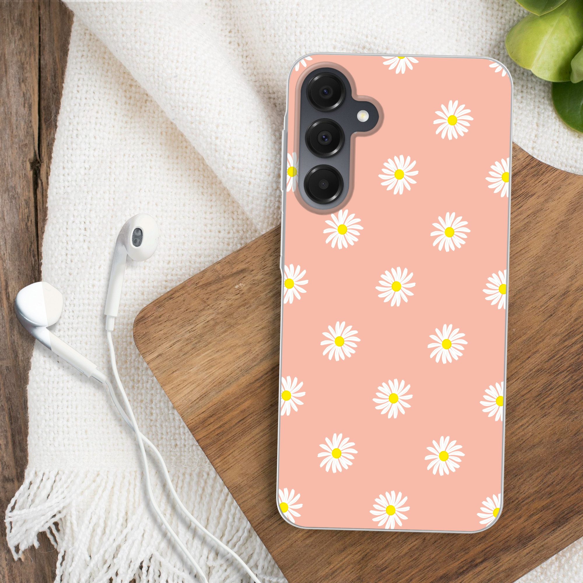 MuchoWow Handyhülle für Samsung Galaxy A16 5G Gänseblümchen - Pastell - Weiß - Rosa - Blum, Phone Case, Silikon, Schutzhülle Dünn