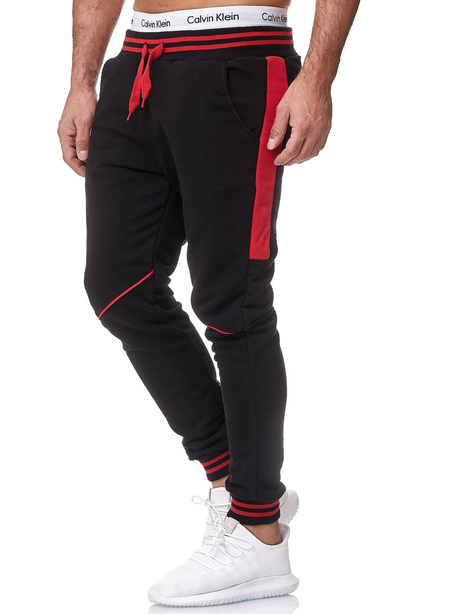 Freizeit Fitness Rot (Sporthose 1-tlg) Jogginghose Sweatpants, Trainingshose Casual Schwarz 1317C OneRedox