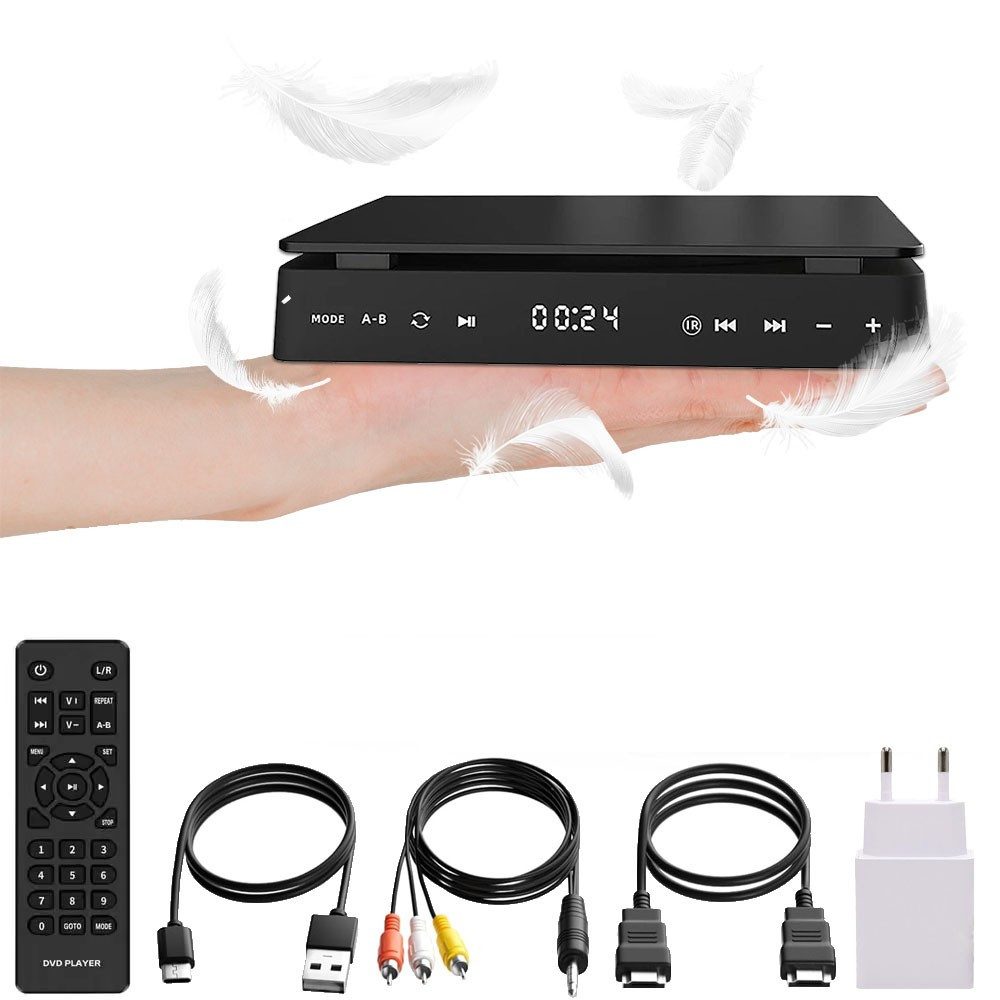 QUBEBU Mini DVD Player Tragbar, DVD Player Für Fernseher DVD Player HDMI Portabler DVD проигрыватели (Fehler Korrektur, Fernbedienung, Touch-Steuerung, Weihnachtsgeschenke)