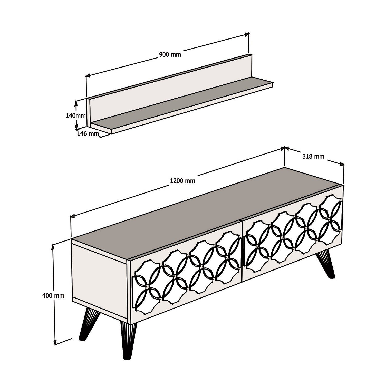 Skye Decor TV-Schrank Schränke, 40x120x31,8 cm, Melaminbeschichtete Partikelplatte 100