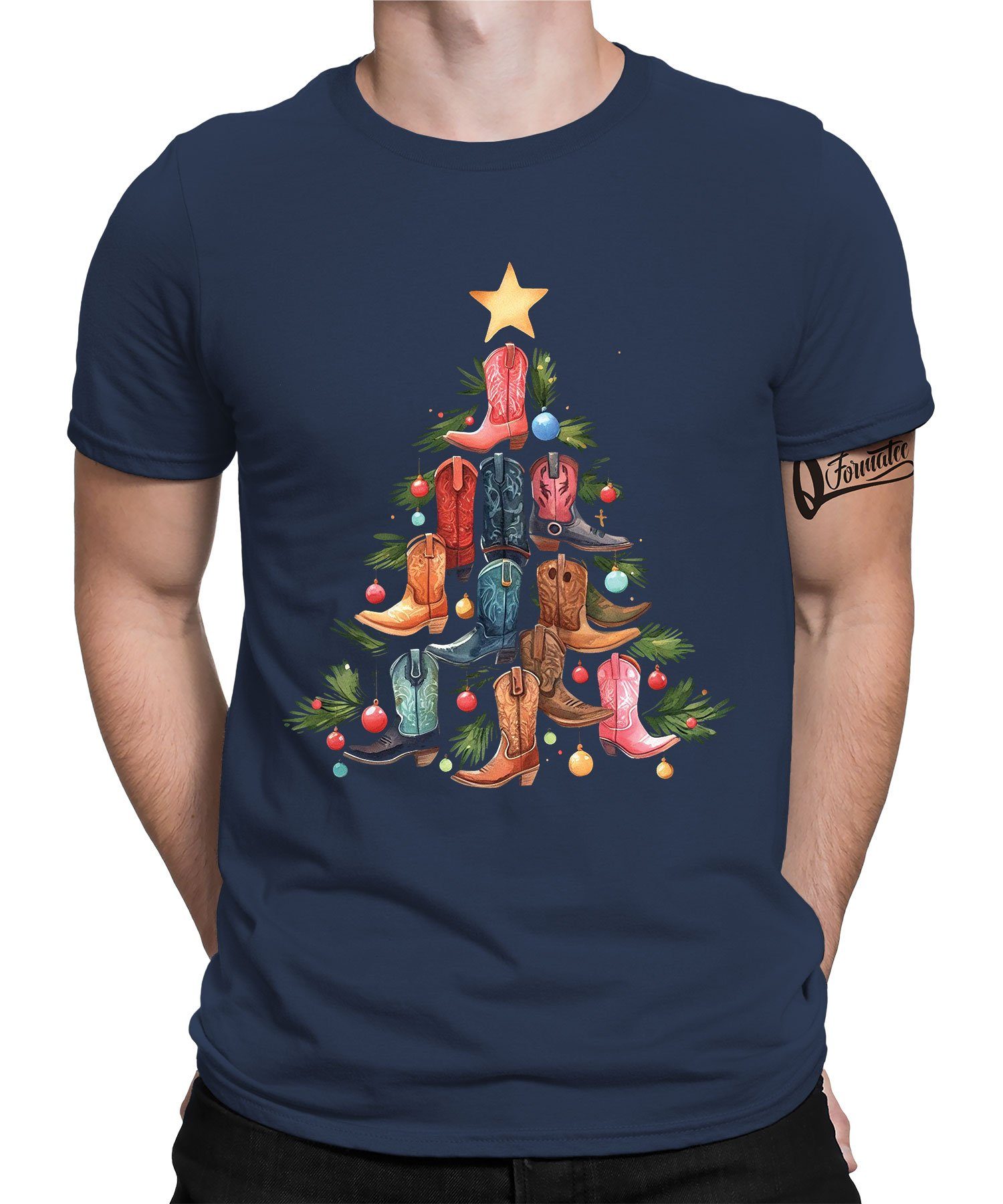 Quattro Formatee Kurzarmshirt Stifel Weihnachtsbaum - Weihnachten X-mas Christmas Herren T-Shirt (1-tlg) Navy Blau