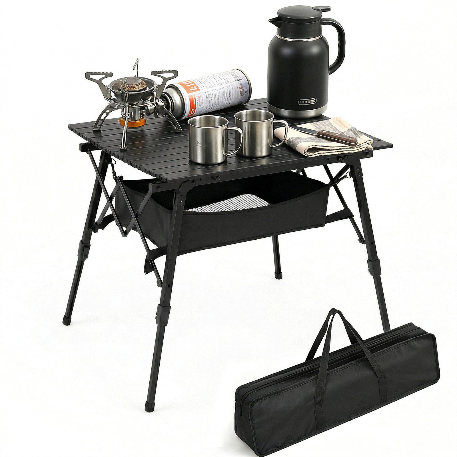Sekey Campingtisch Aluminium Faltbar Campingtisch Klappbar Höhenverstellbar Klapptisch, Ultraleicht Balkontisch mit Netztasche Klappbar Gartentisch Wetterfest