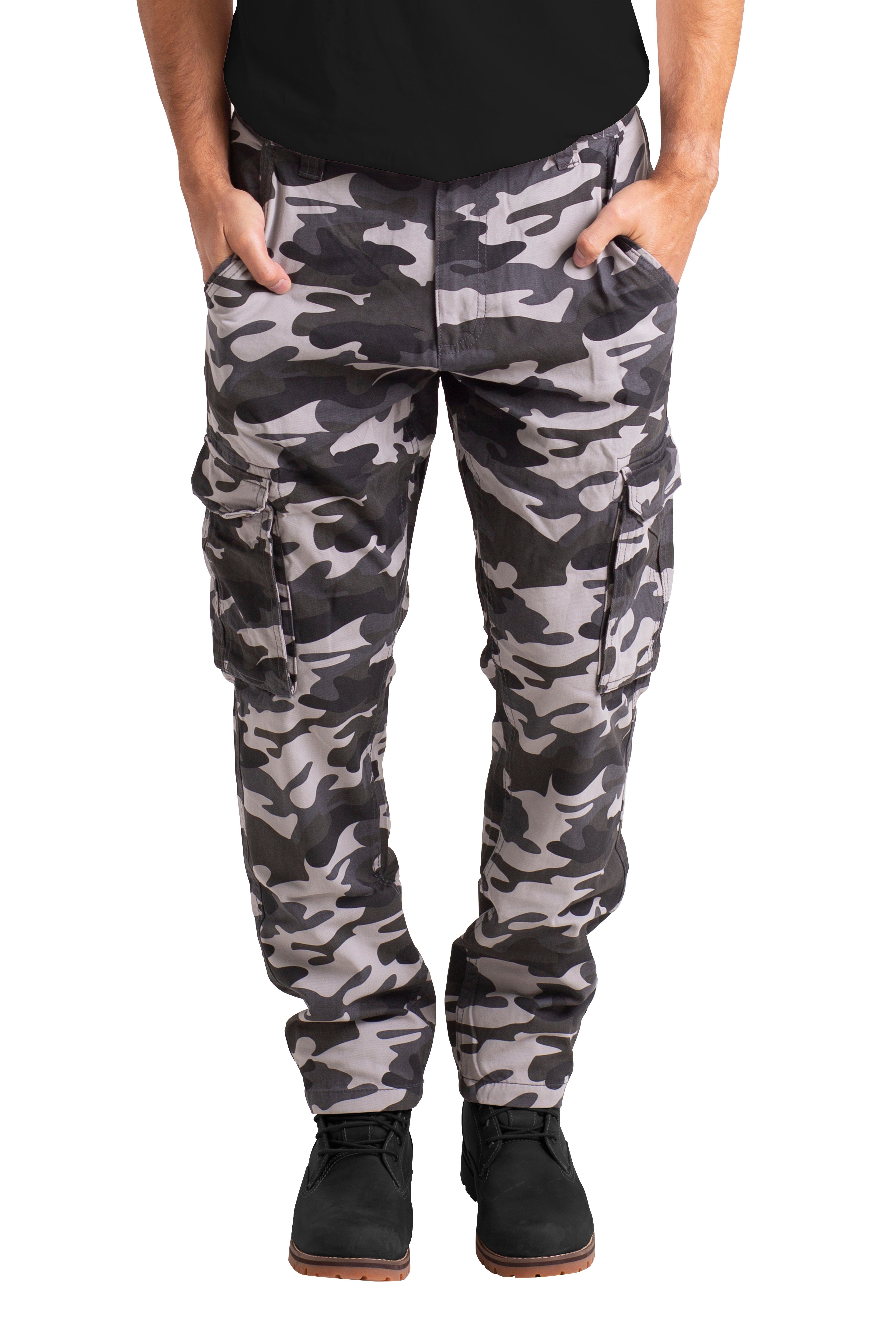 BlauerHafen Cargohose Cargohose für Herren militärische Tarnung, mehrere Taschen Arbeitshose Grau Camo