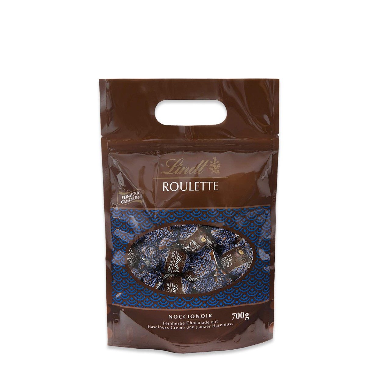 LINDT Schokolade 700g Roulette Noccionoir Feinherbe Schokolade Kugeln Ganze Haselnuss, 1 x 700 g, 1 St.