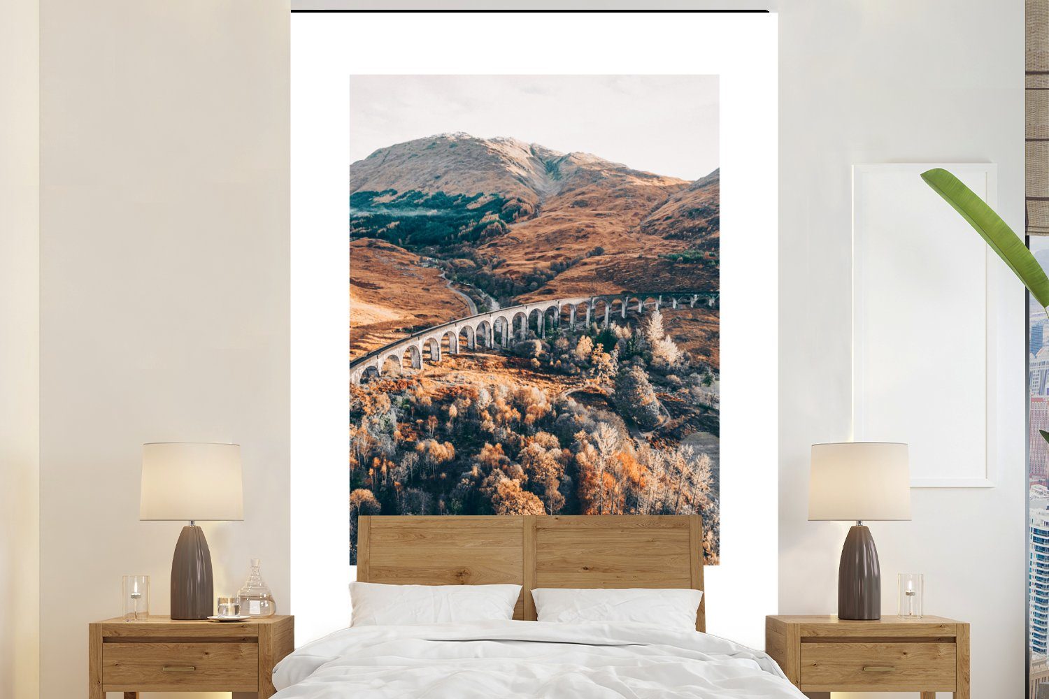MuchoWow Fototapete Schottland - Brücke - Hügel, Matt, bedruckt, (3 St), Montagefertig Vinyl Tapete für Wohnzimmer, Wandtapete