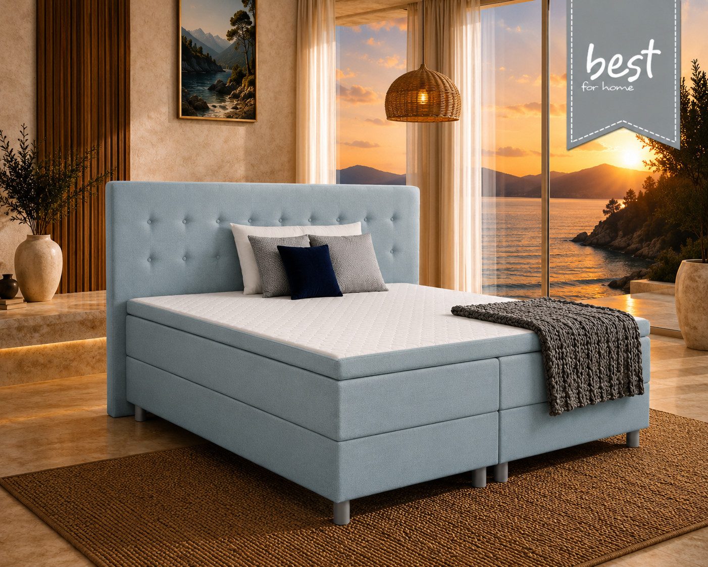 Best for Home Boxbett Neo Sawana Komfortable Bonellfederkernmatratze mit 5 cm Topper (Komplettbett, 4-St., 90x200 120x200 140x200 160x200 180x200 200x200), 7-Zonen-Bonnellfederkernmatratze, ergonomischer Schlafkomfort
