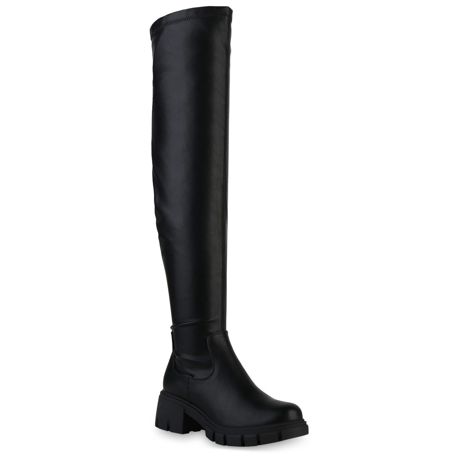 VAN HILL 839558 Overkneestiefel Damen Leicht Gefütterte Overknees Stiefel Profil-Sohle