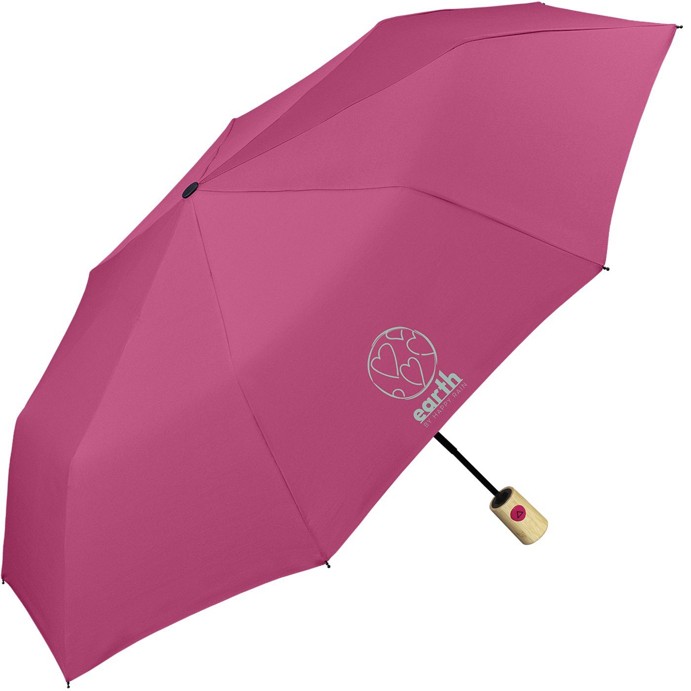 HAPPY RAIN Taschenregenschirm Schirm gut geschützt die für - mit nachhaltiger Auf-Automatik, pink etwas Earth Umwelt tun