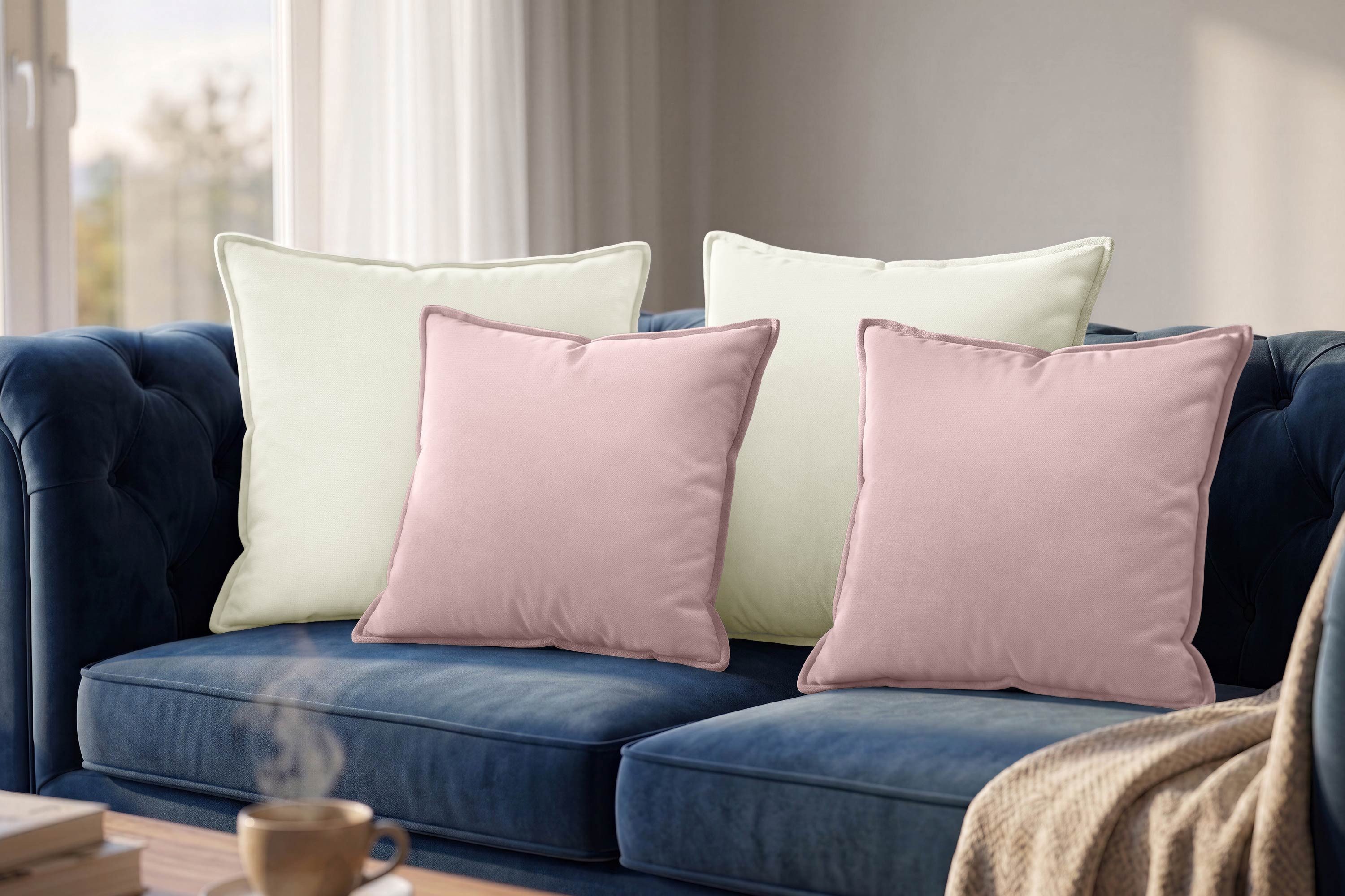 Dekokissen 4er Set Zierkissen Sofakissen Couchkissen mit Reißverschluss
