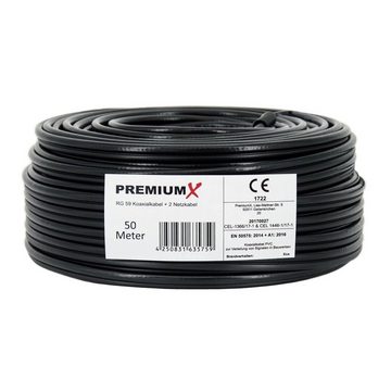 PremiumX 50m RG59 Koaxialkabel + 2 Netzkabel Eca Videobild und Stromversorgung Installationskabel