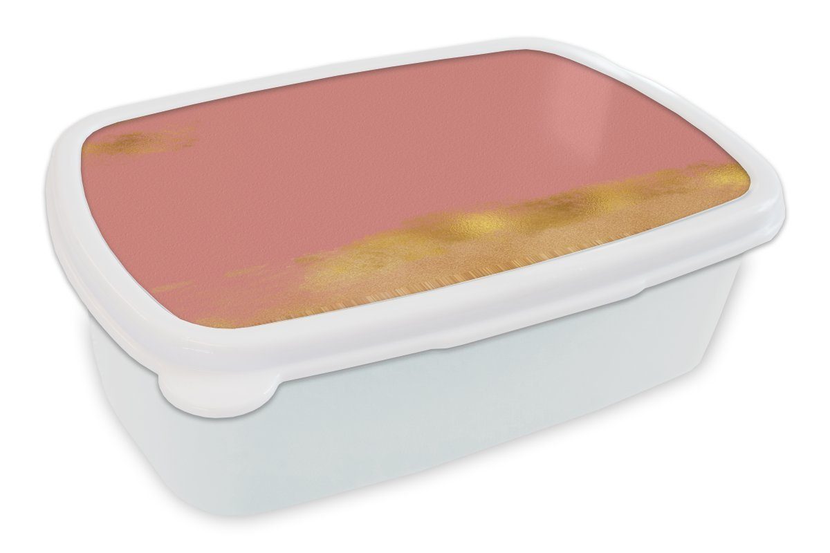 MuchoWow Lunchbox Muster - Rosa - Gold, Kunststoff, (2-tlg), Brotbox für Kinder und Erwachsene, Brotdose, für Jungs und Mädchen weiß | Lunchboxen