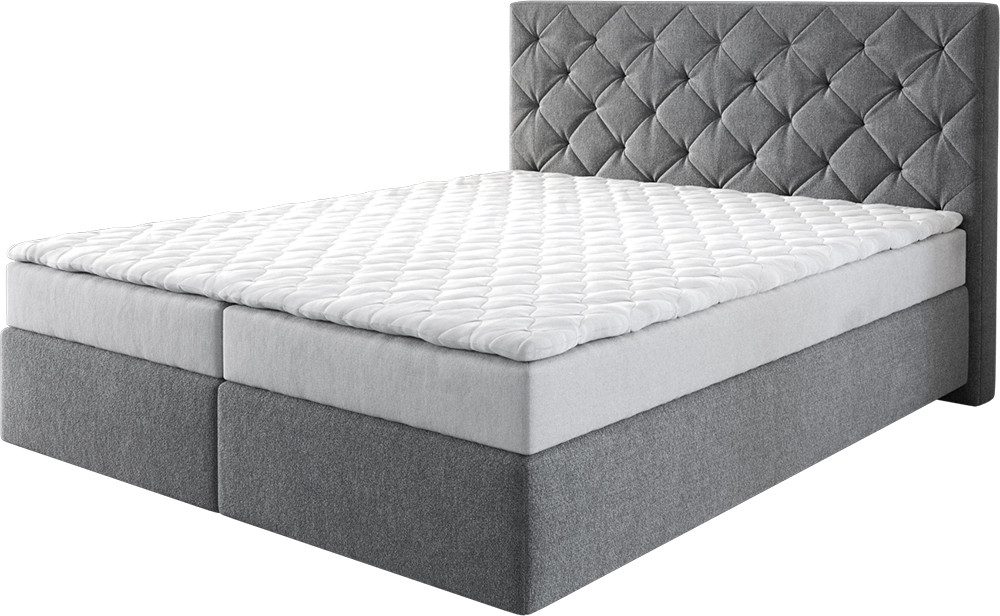 DELIFE Boxspringbett Dream-Great Mikrofaser Grau 120x200 cm mit Matratze und Topper mehr