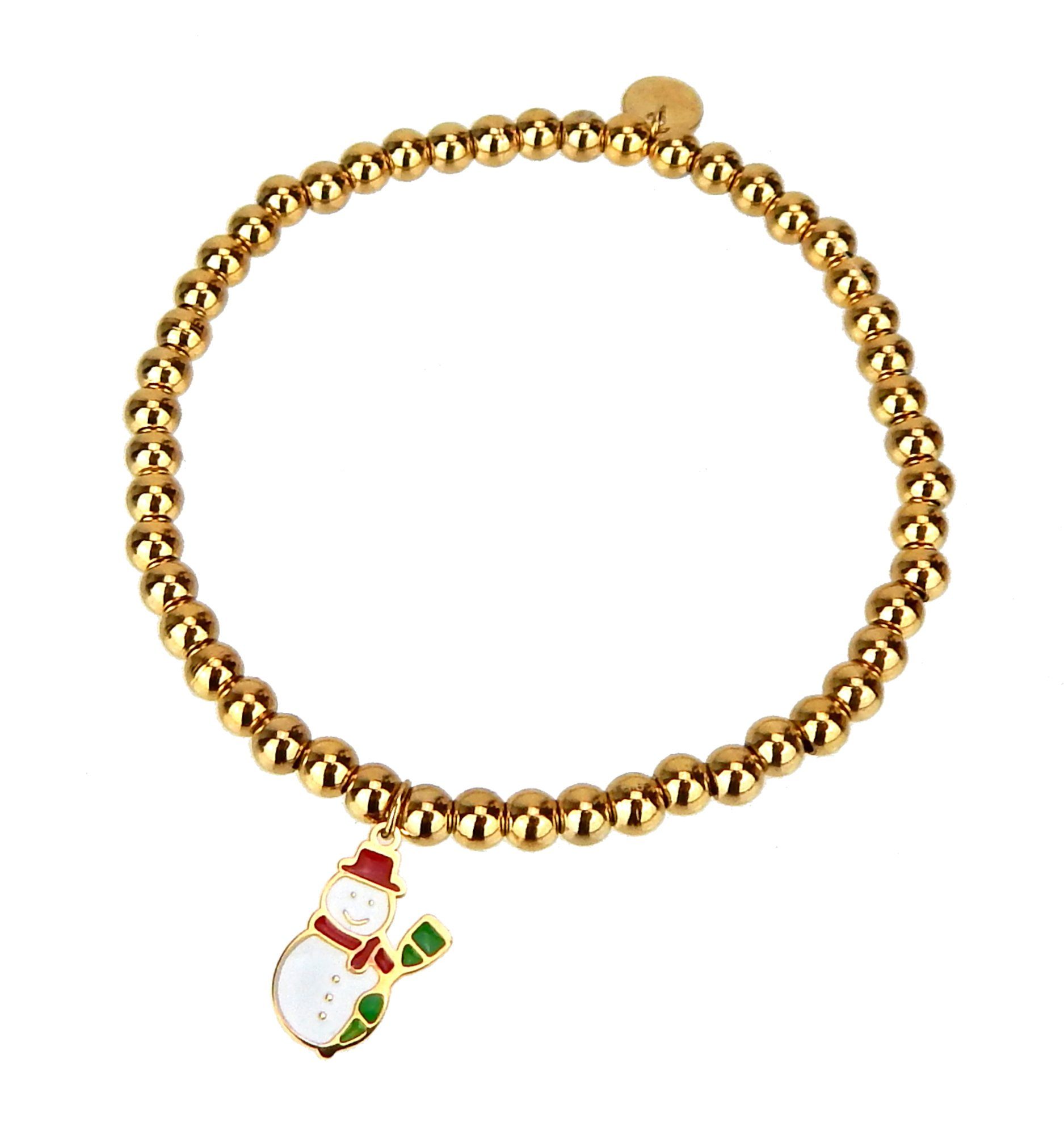 Perlenarmband, Edelstahl Weihnachten - Schneemann ca. gold Jonte cm 16 elastisch Ella 14