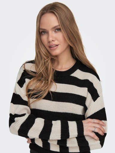 ONLY Strickpullover ONLMALAVI L/S CROPPED NOOS STONE Black PUMICE PULLOVER KNT Stripes:WIDE