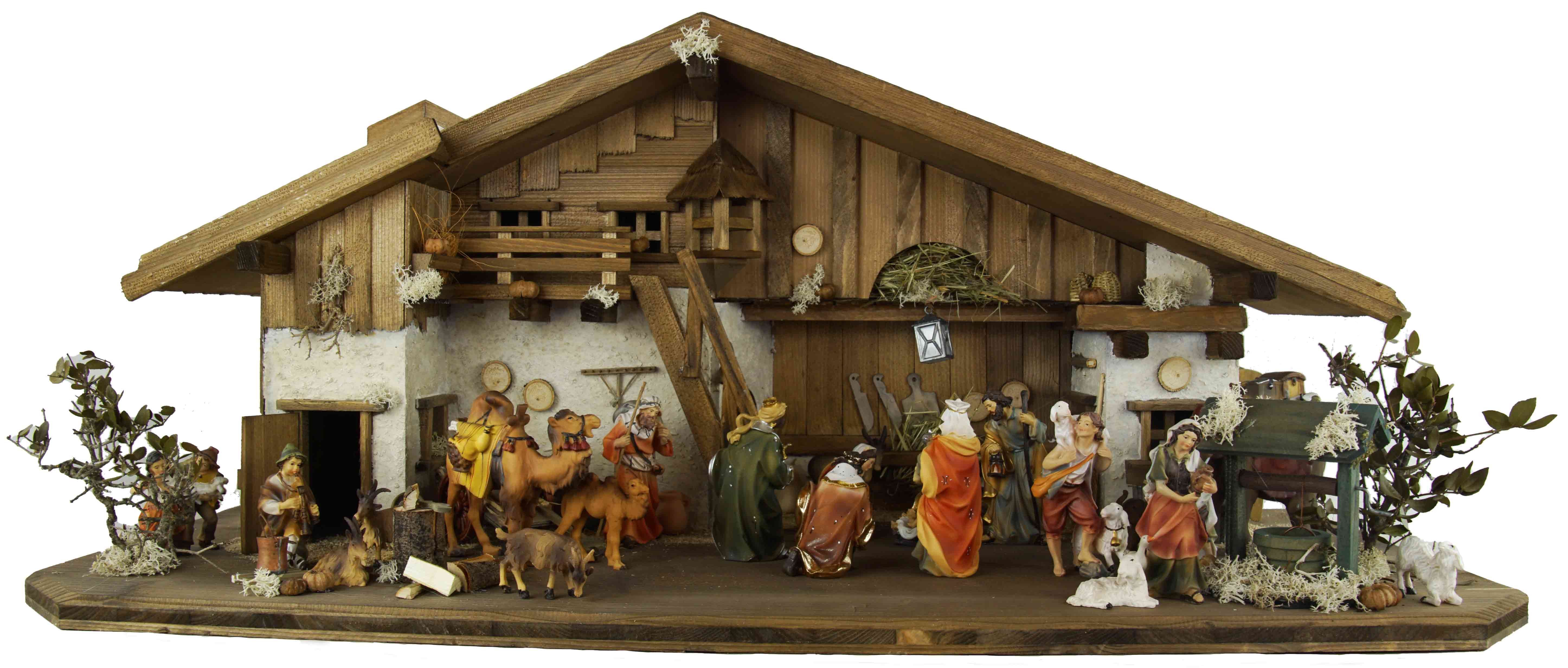 Krippenursel Krippe Weihnachtskrippe Gotthard inkl. Figurensatz K001 oder K002 (24-tlg), Handbemalte Figuren in klassischer Form