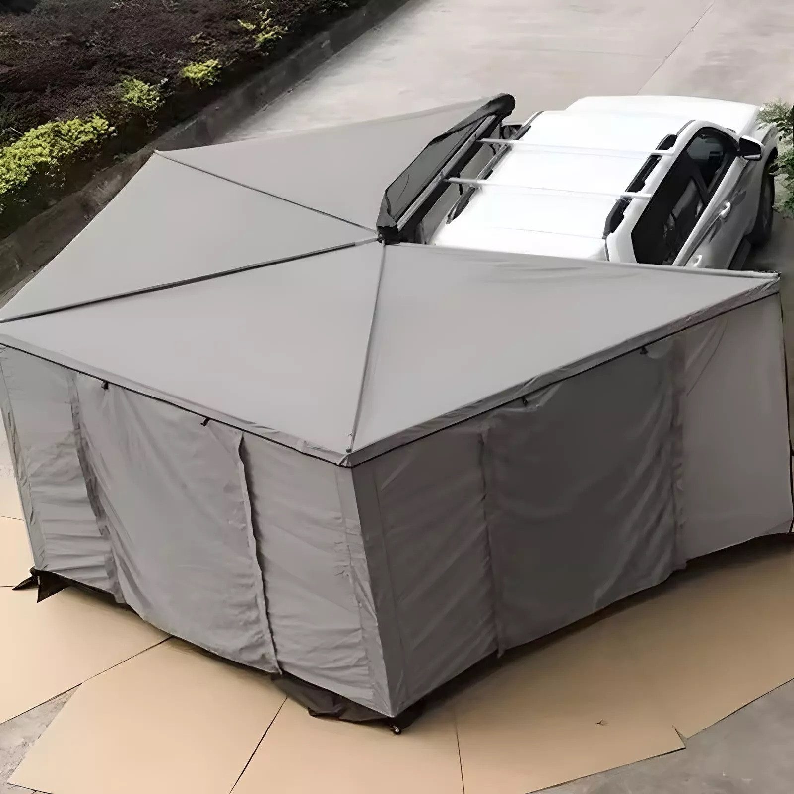 TZIpower Markisenvorzelt 270° Khaki Grau Automarkise/Zelt mit Vorzelt 200x200cm oder 250x200cm