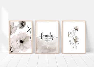 homestyle-accessoires Poster Bilderset FAMILY IS A LITTLE WORLD CREATED OF LOVE 3er SET, Ohne Bilderrahmen