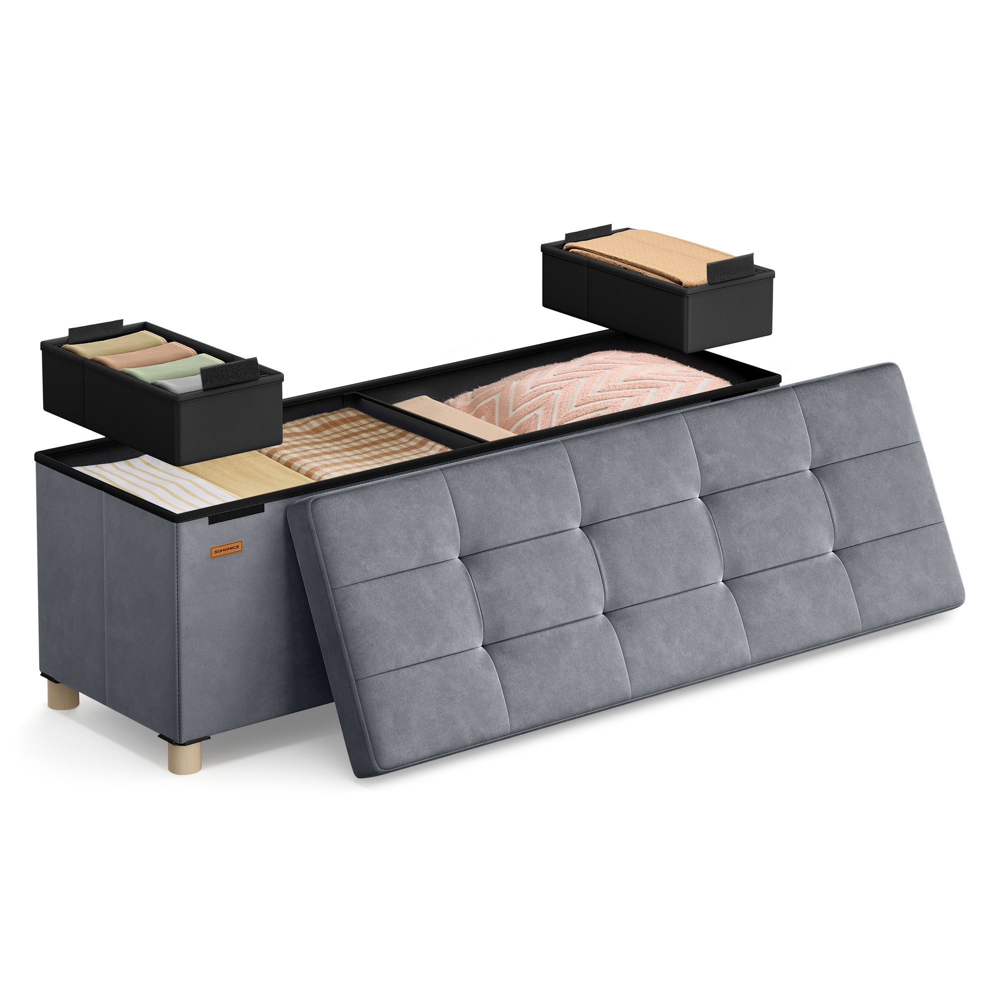 SONGMICS Sitzbank, Sitzbank, Aufbewahrungsbox faltbar, 38 x 110 x 40 cm, Ho günstig online kaufen