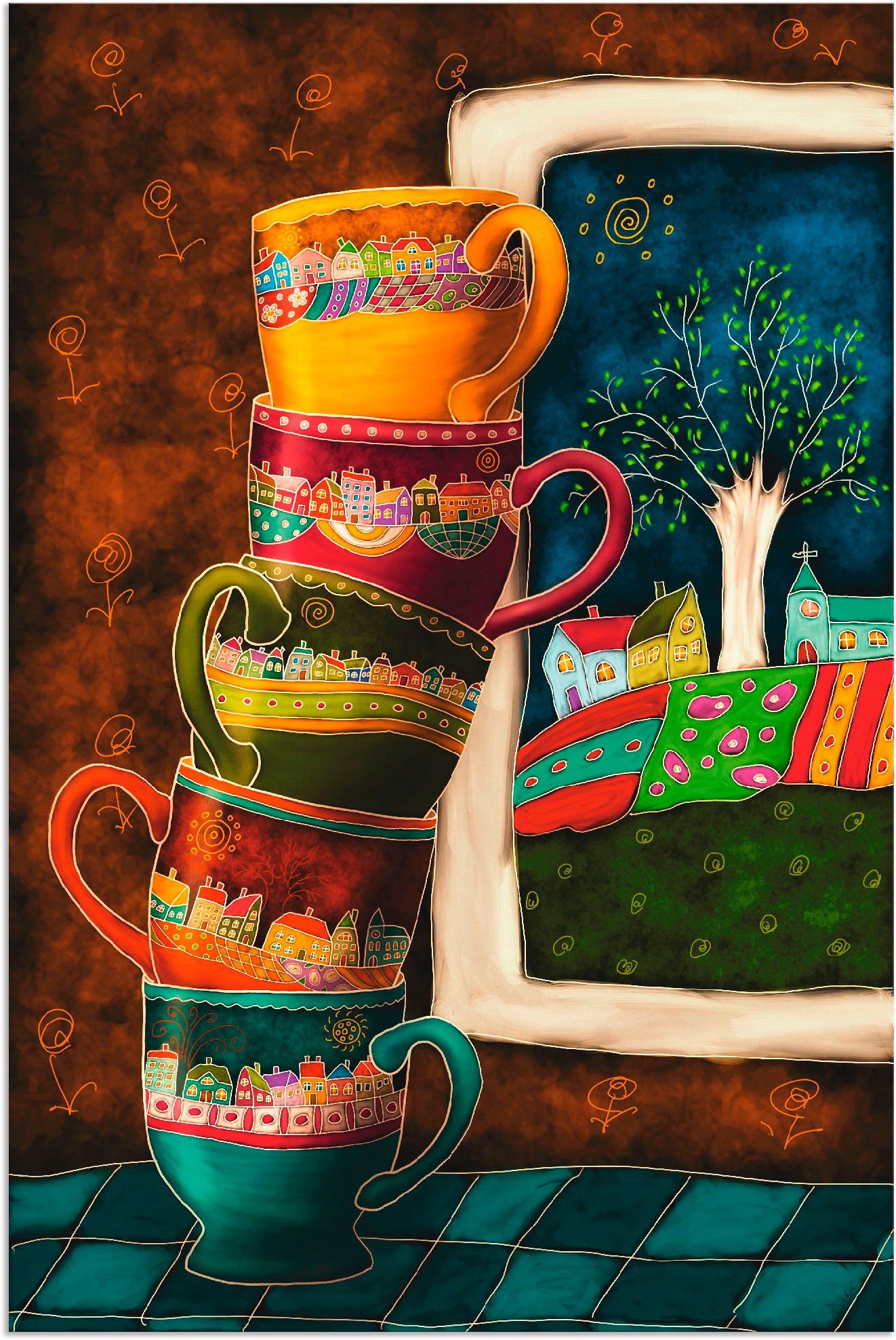 Artland Wandbild Fröhliche Kaffeetassen, Getränke (1 St), als Alubild, Leinwandbild, Poster in verschied. Größen