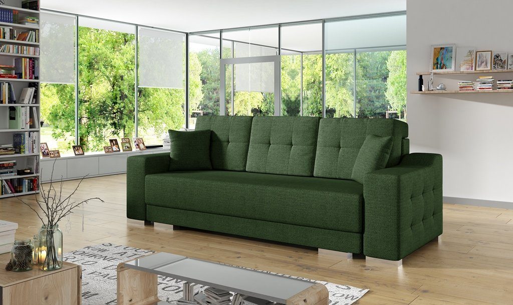 Siblo 3-Sitzer Elegantes Dreisitzer Sofa Malvina mit Schlaffunktion Grün