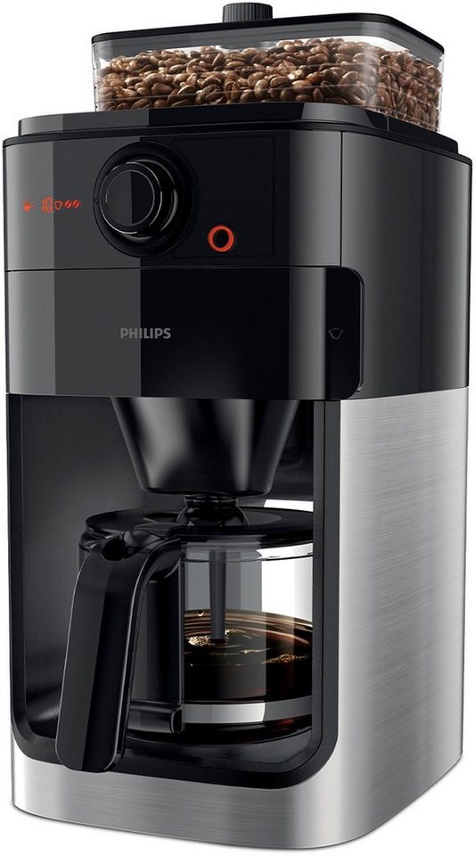 Philips Kaffeemaschine mit Mahlwerk Grind & Brew HD7767/00, 1,2l  Kaffeekanne, aromaversiegeltes Bohnenfach, edelstahl/schwarz, Langlebiges,  regelbares Kegelmahlwerk für bis zu 30.000 Tassen Kaffee