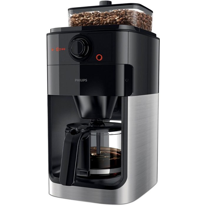 Philips Kaffeemaschine mit Mahlwerk Grind & Brew HD7767/00 aromaversiegeltes Bohnenfach edelstahl/schwarz