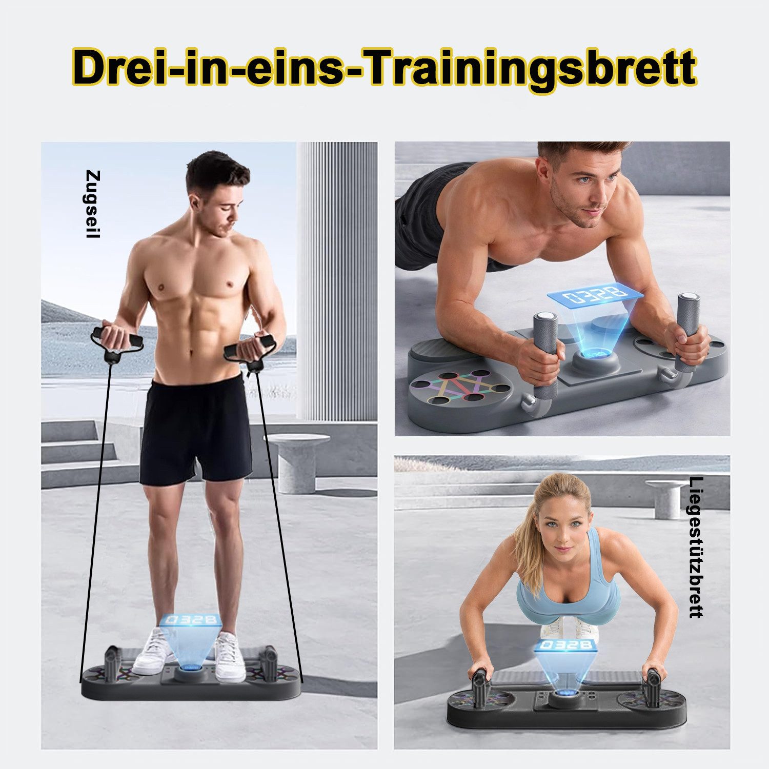 FOSMET Liegestützgriffe 3 in 1 Push-Up Liegestütz-Brett mit LED-Zähler,Push Up Board Klappbar (Multi-Liegestützbrett mit Widerstandsbänder,4-Farb-Zonen Training, Fitnessgerät für Zuhause), Push Up Bar Home Gym Fitness-Board Fitnessgerät für Zuhause