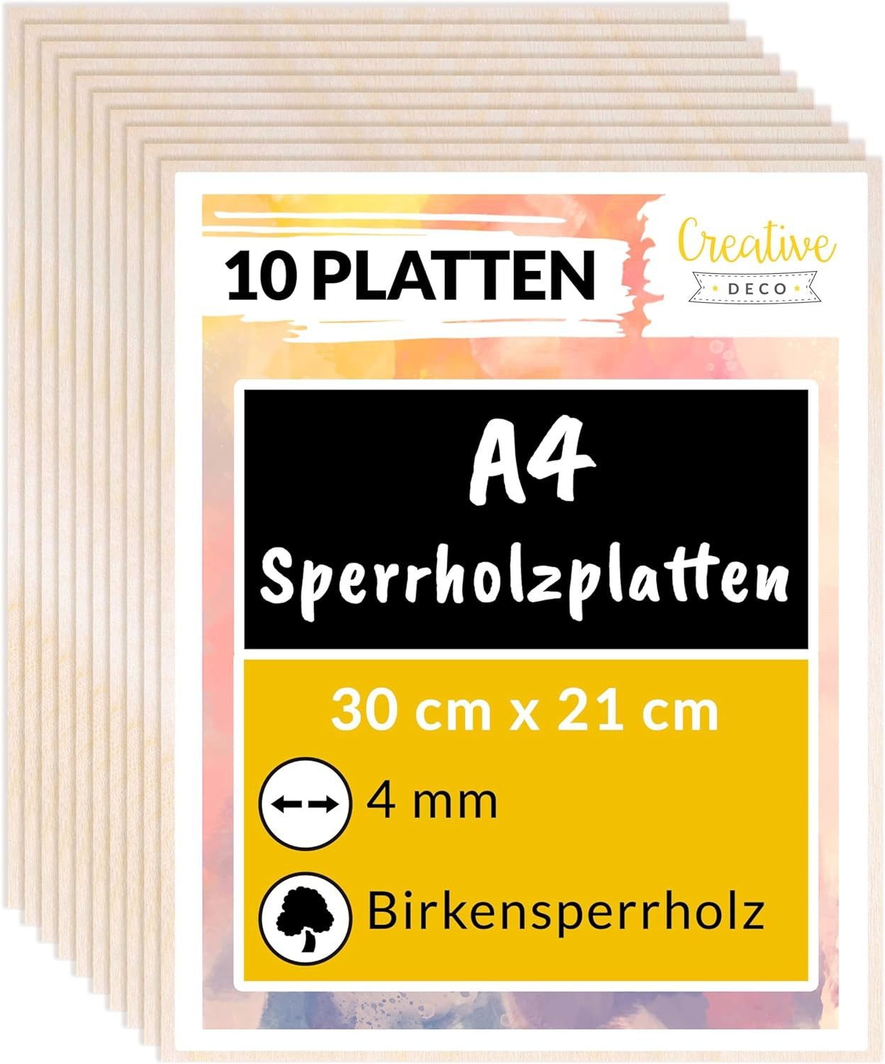 Creative Deco Bastelnaturmaterial Sperrholzplatte 4mm Birkensperrholz Dünne Holz-Zuschnitte, (10-tlg), Perfektes Blatt für Laubsäge, Brandmalerei, Laserschnitt