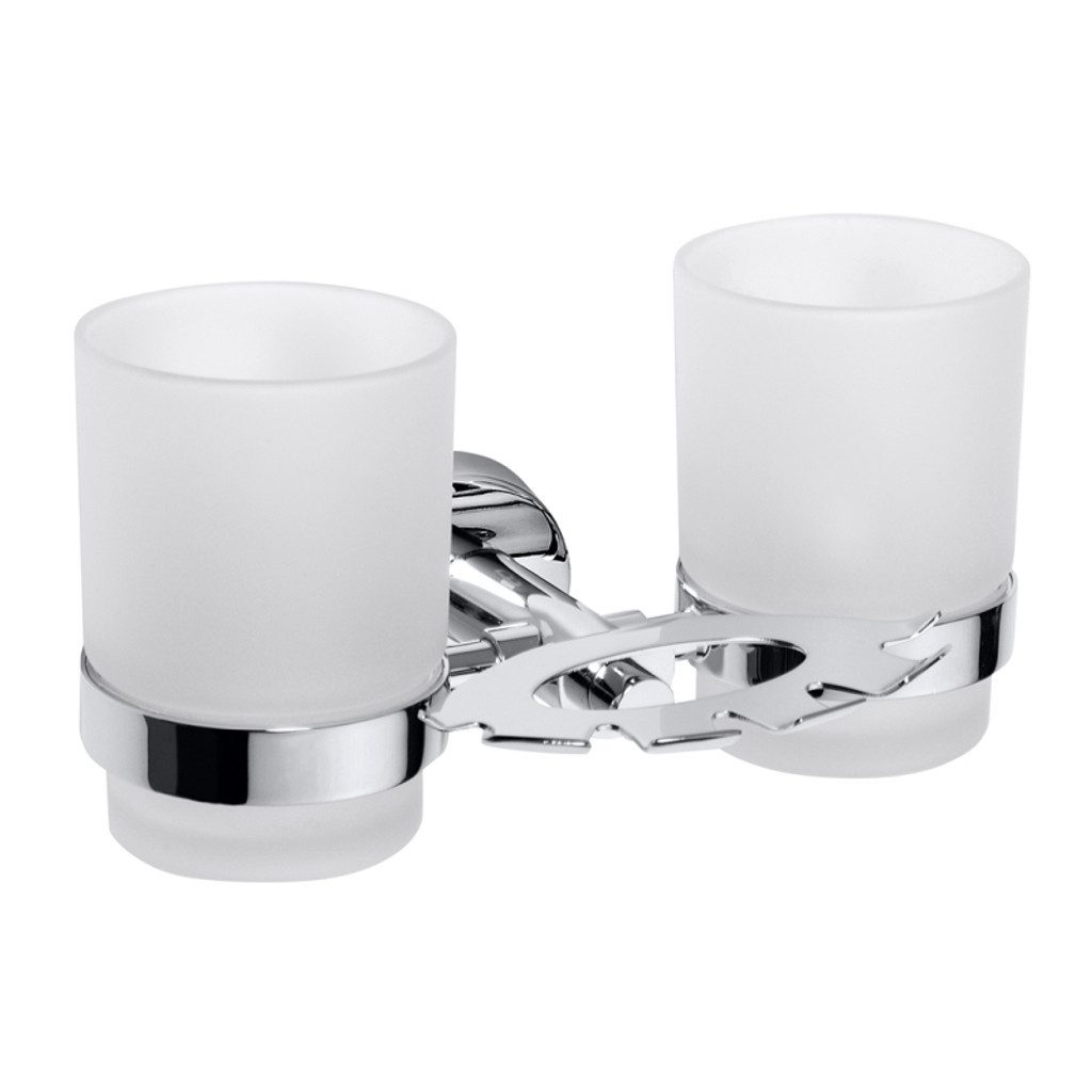 BRILLANTBAD® Zahnbürstenhalter BOMEGA Zahnbürstenhalter mit Doppelglas für Bad WC >> Bohren / Kleben