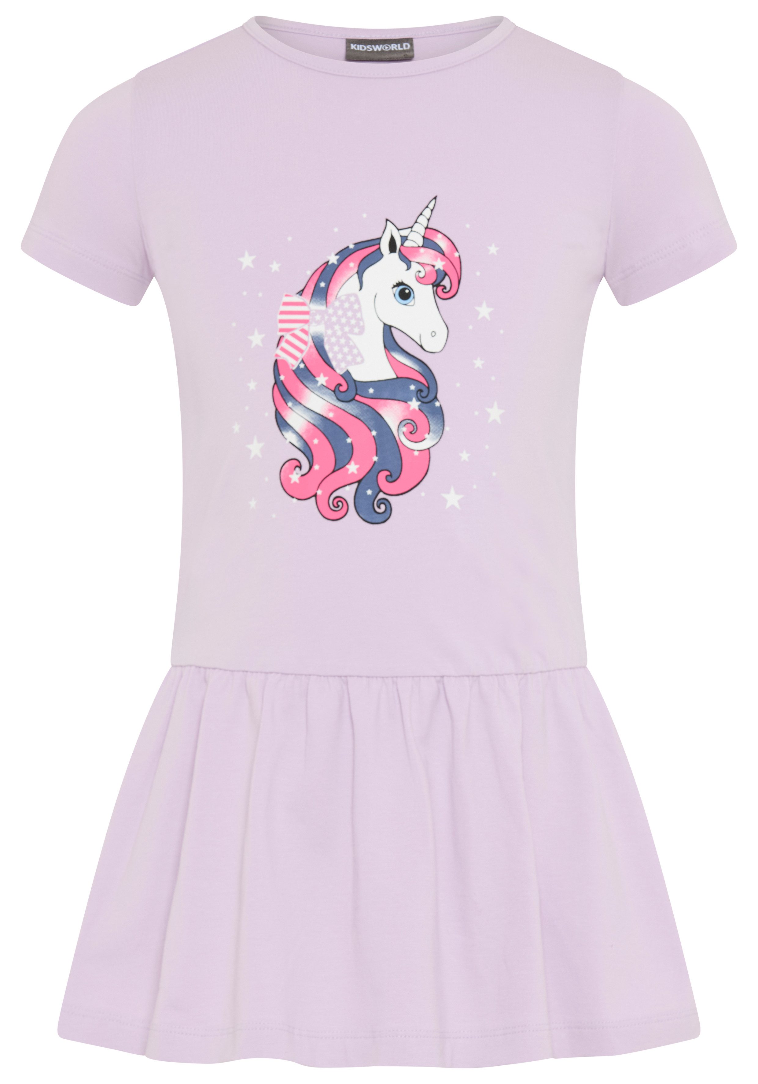 KIDSWORLD Jerseykleid mit Einhorn aus Baumwolle und Elasthan, kurzärmelig. € 19,99, (€ 19,99 pro 1 Stk).