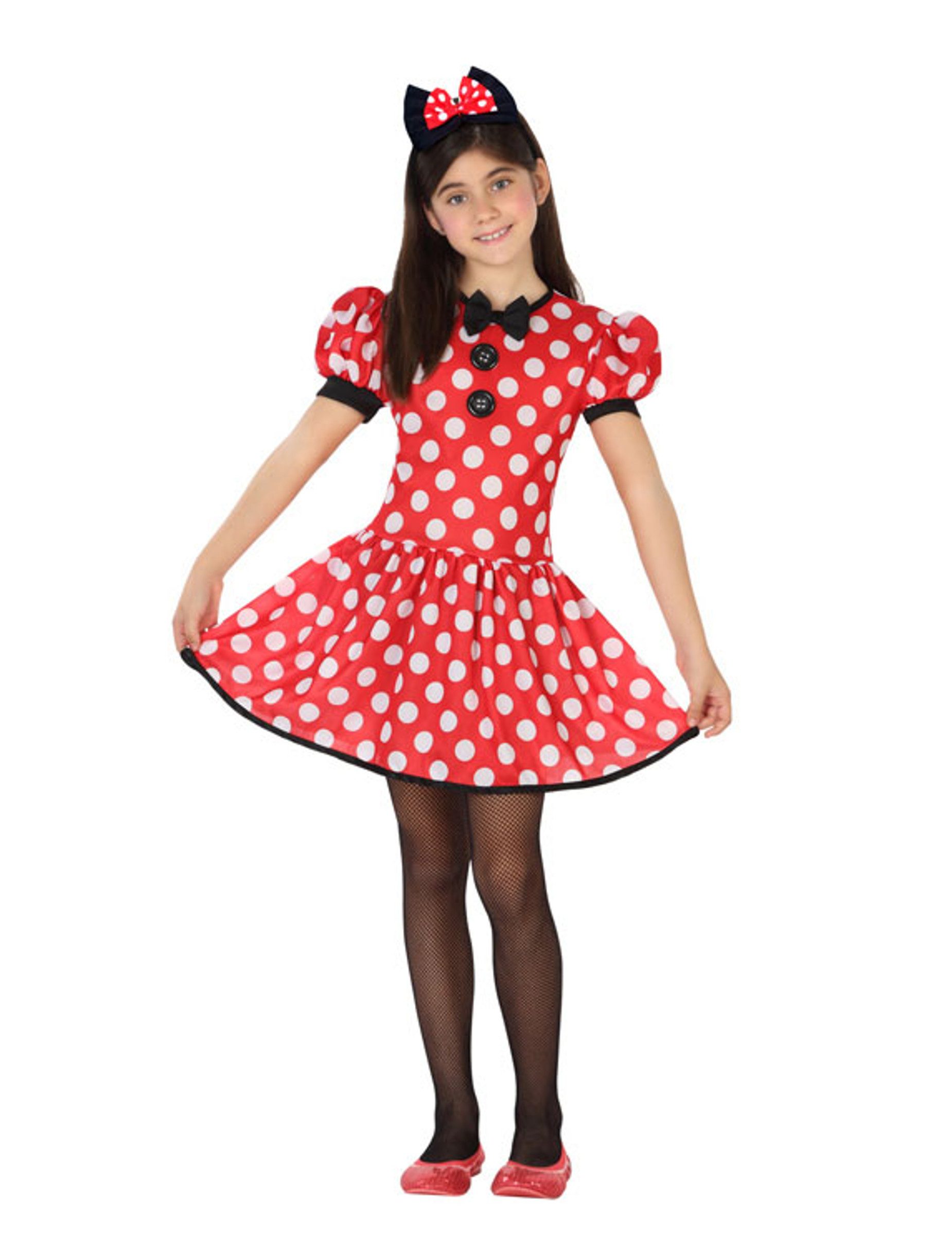 Kostüm Maus-Kostüm für Mädchen Pünktchen-Kleid rot-weiss
