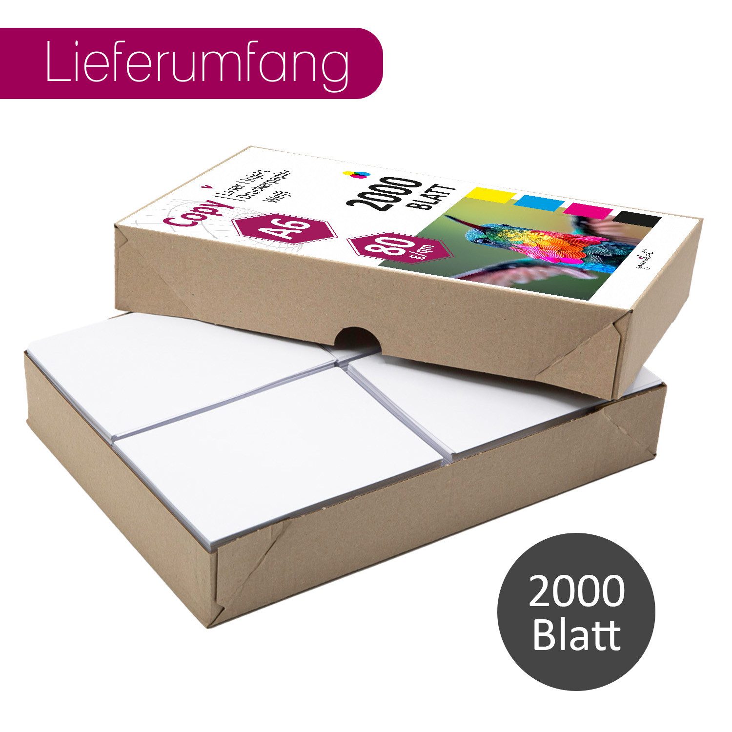 younikat Aufkleber 2000 Blatt blanko 80 g/m² Papier in weiß I DIN A6 I dv1418