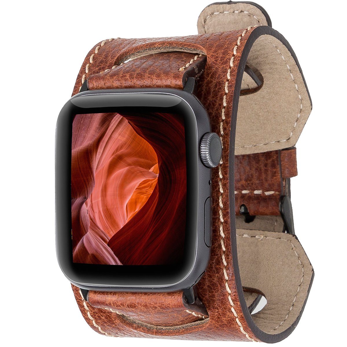 Smartwatch-Armband Leder Vintage Cuff kompatibel Nussbraun Apple Watch für Burkley 42/44/45mm Watch in 1-8 Apple Series Armband, mit