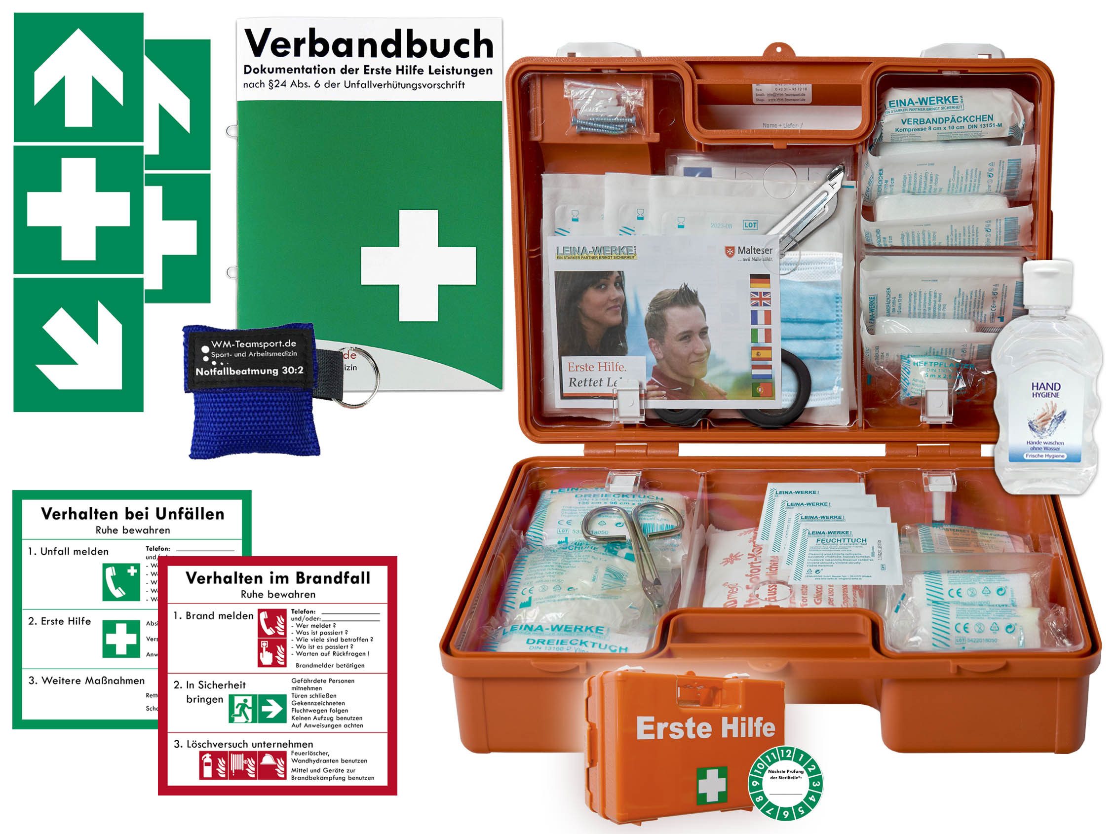 WM-Teamsport Erste-Hilfe-Koffer 1.Hilfe Koffer (M) DIN 13157 + Hygiene-Gel, Beatmung + Aufkleber
