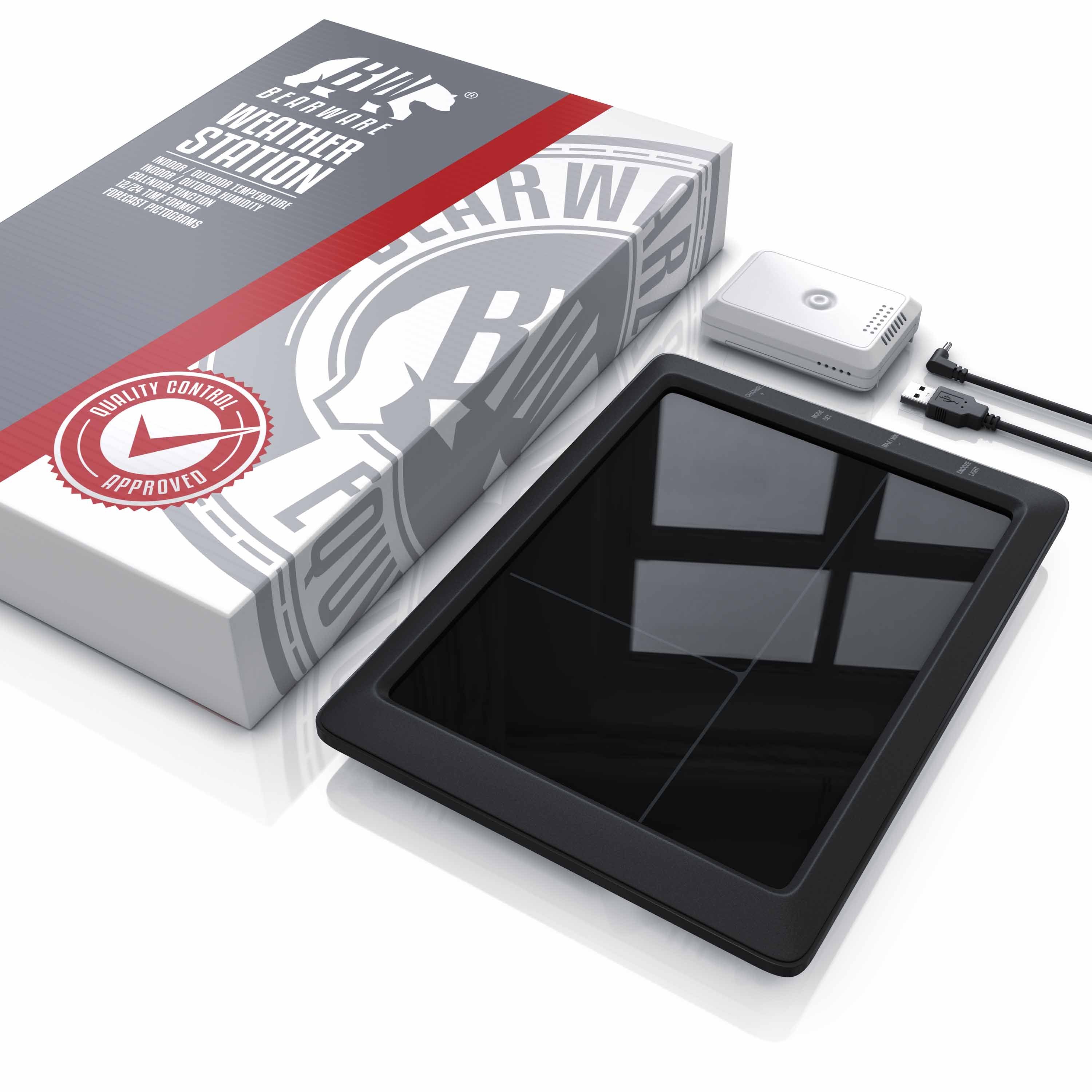 BEARWARE mit Farbdisplay & Außensensor, Luftdruck, Temperatur, Wettervorhersage Wetterstation (Außensensor; USB-Kabel; Bedienungsanleitung, Barometer, Frostalarm, Datum, Uhrzeit, Wecker mit Schlummerfunktion)