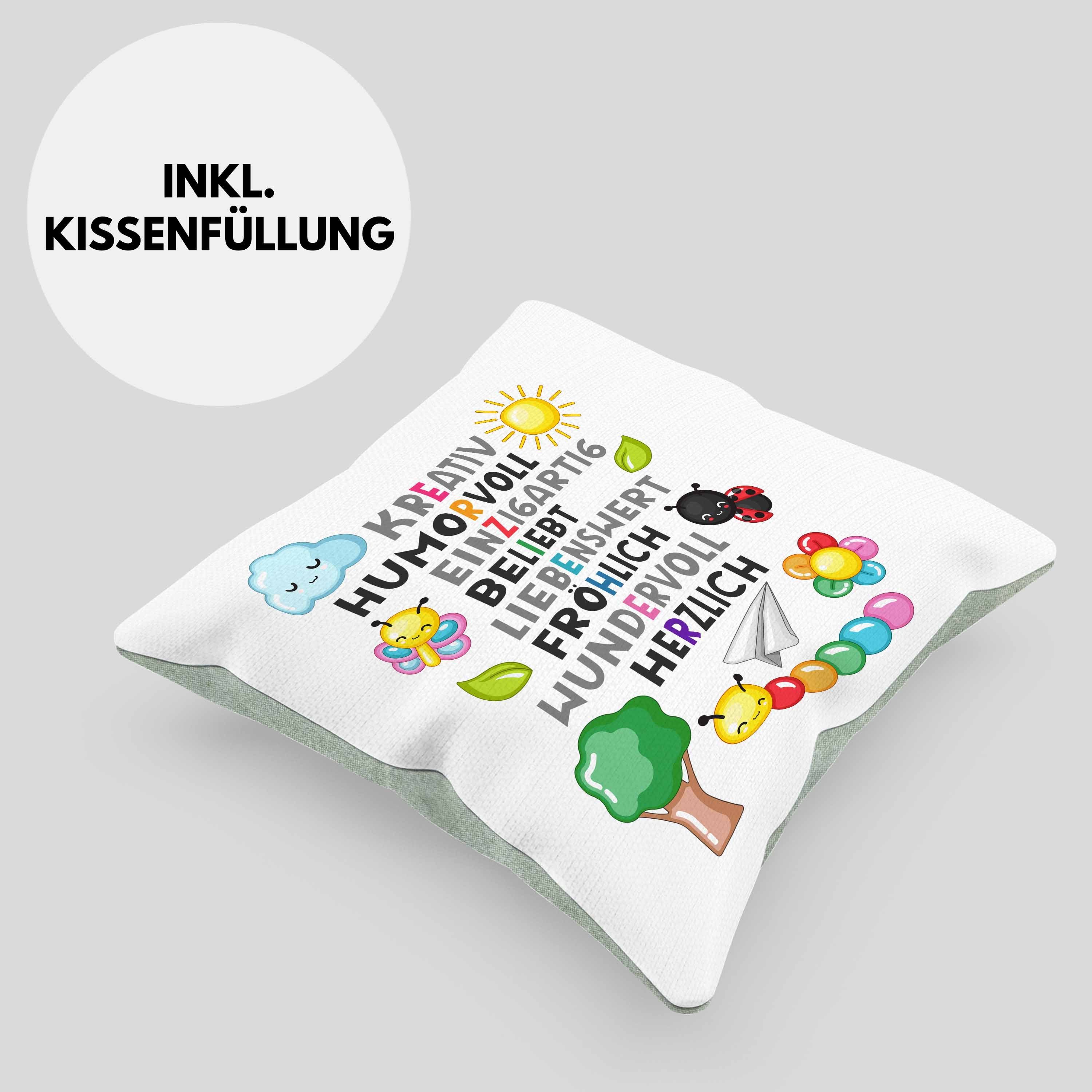 Abschiedsgeschenk Spruch Füllung Kleine Trendation Kreativ 40x40 Dekokissen Menschen Grün mit Geschenk Danke Beste Trendation Kindergärtnerin Erzieherin Dankeschön Dekokissen - Kissen