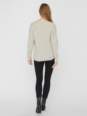 Vero Moda Strickpullover Strickpullover V-Ausschnitt Langarm Sweater VMCREWLEFILE 6112 in Beige