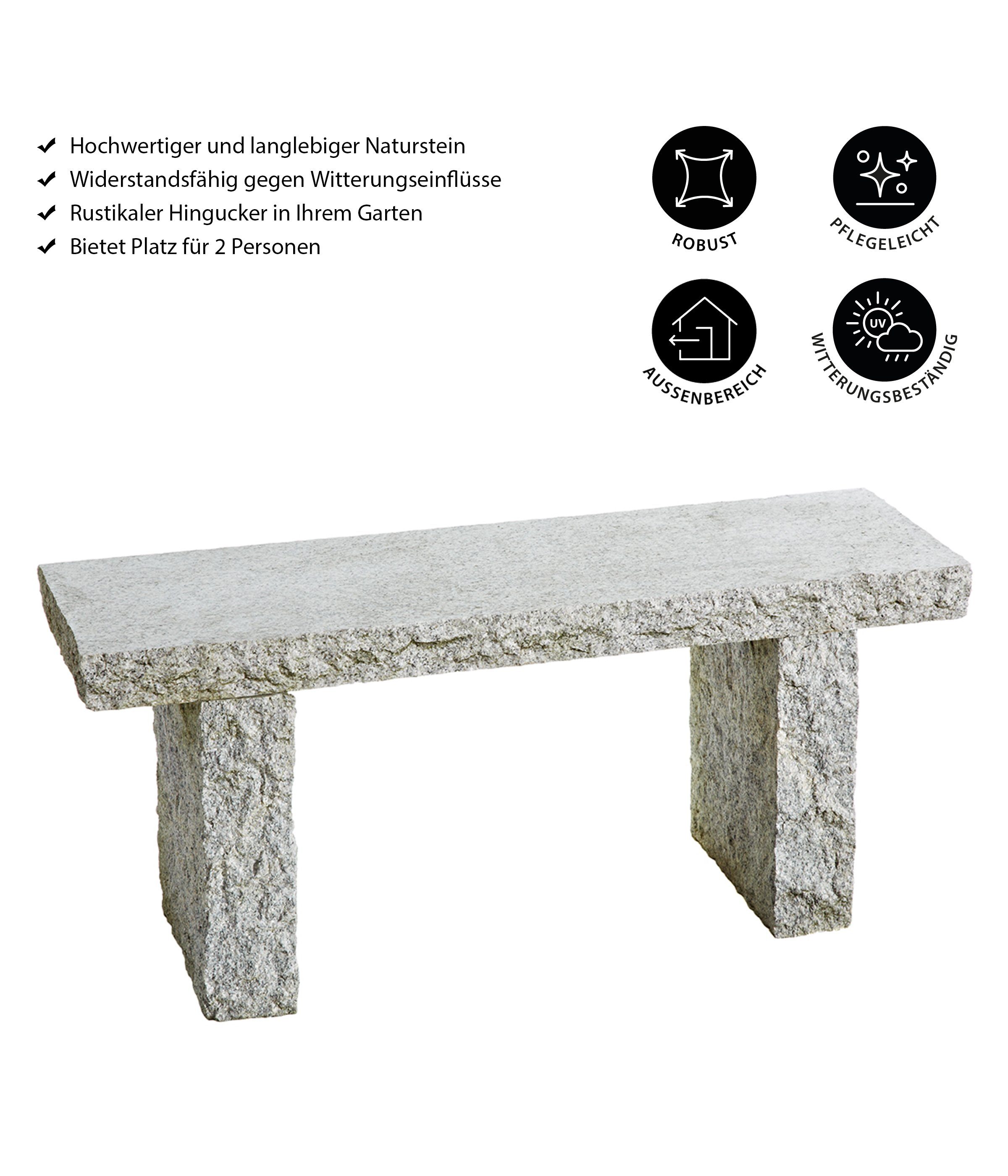 Dehner Gartenbank 2-Sitzer, 100 x 30 x 44 cm, Granit, grau, Sitzfläche und Füße aus massivem Granit