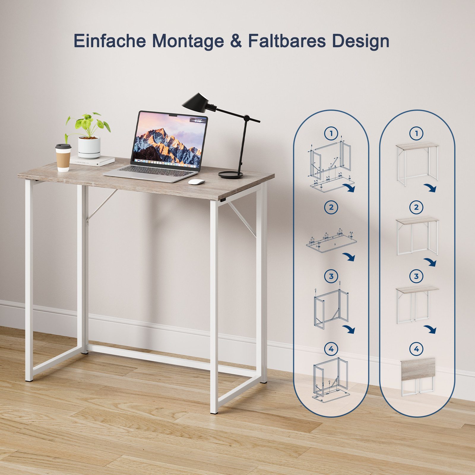 NAIMP Klapptisch Schreibtisch faltbar Computertisch PC Tisch Bürotisch für Homeoffice