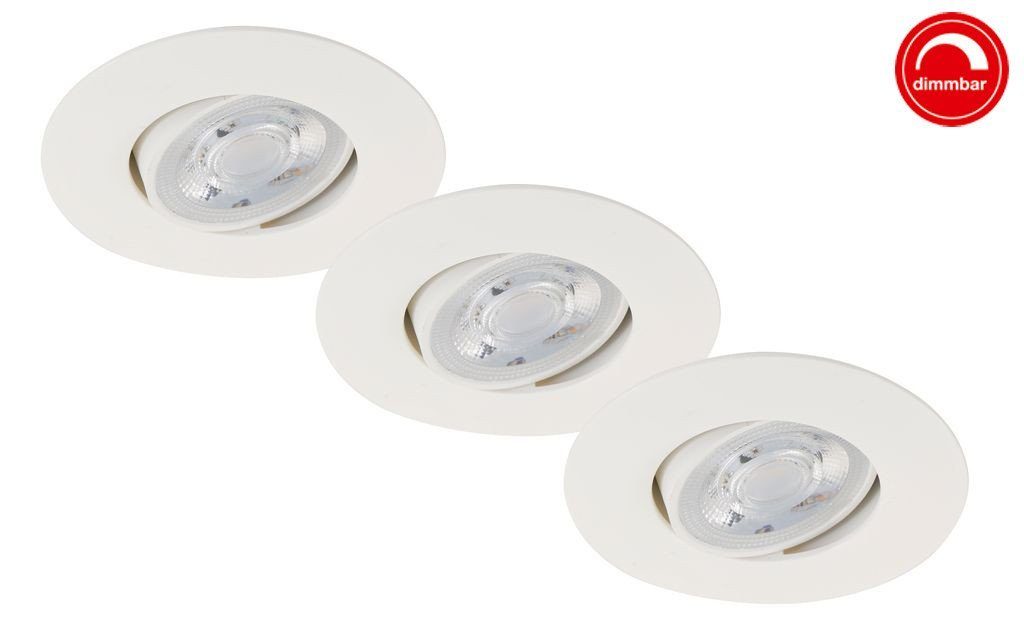 Briloner Leuchten LED Einbaustrahler Briloner 3er Set LED Einbauleuchte Nava weiß Ø 9, Inkl. Leuchtmittel, Dimmbar ohne Bewegungsmelder